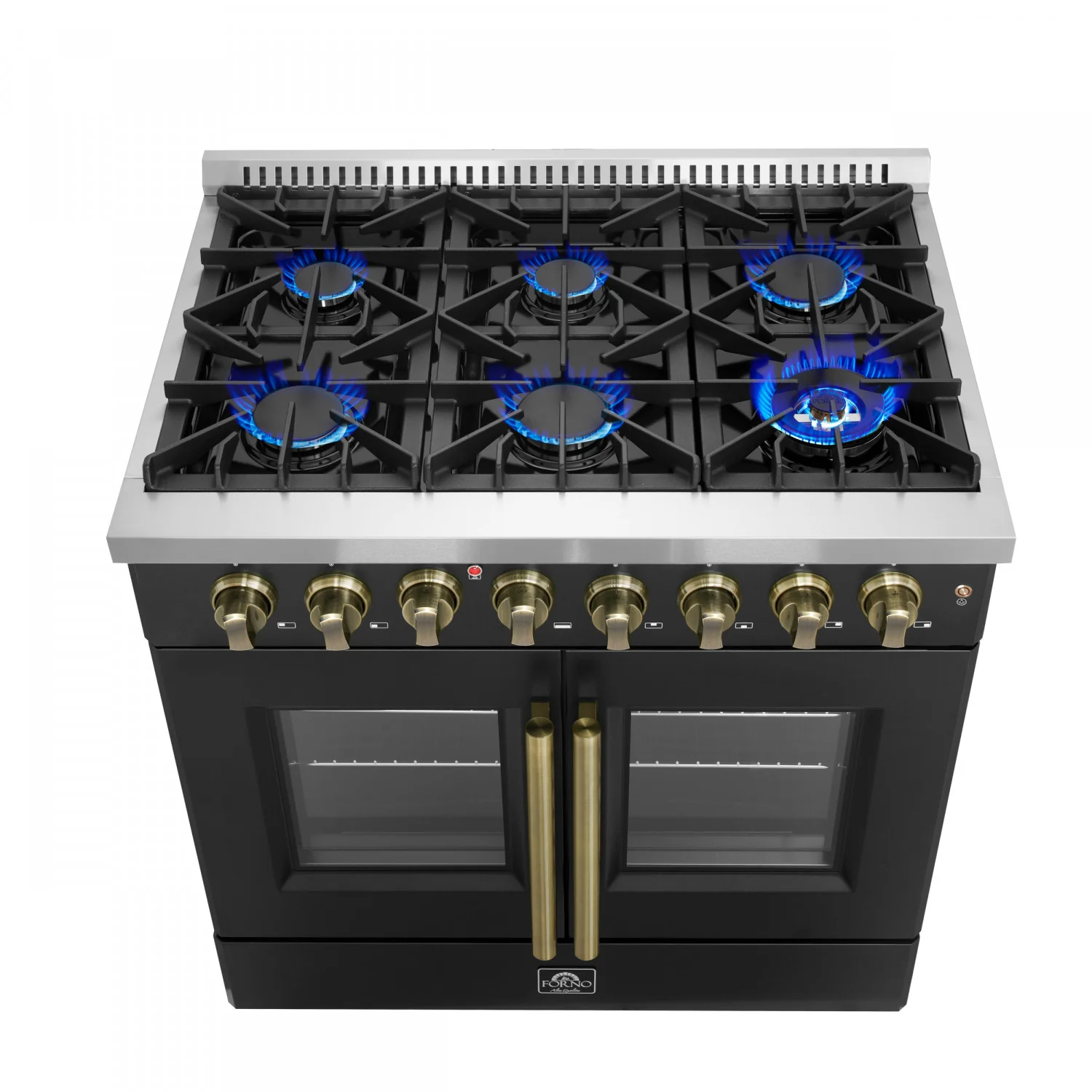 Forno Galiano 36" Black French Door Dual Fuel Range with True Convection (5.36 Cu. Ft.) - FFSGS6356-36BLK - Image 3