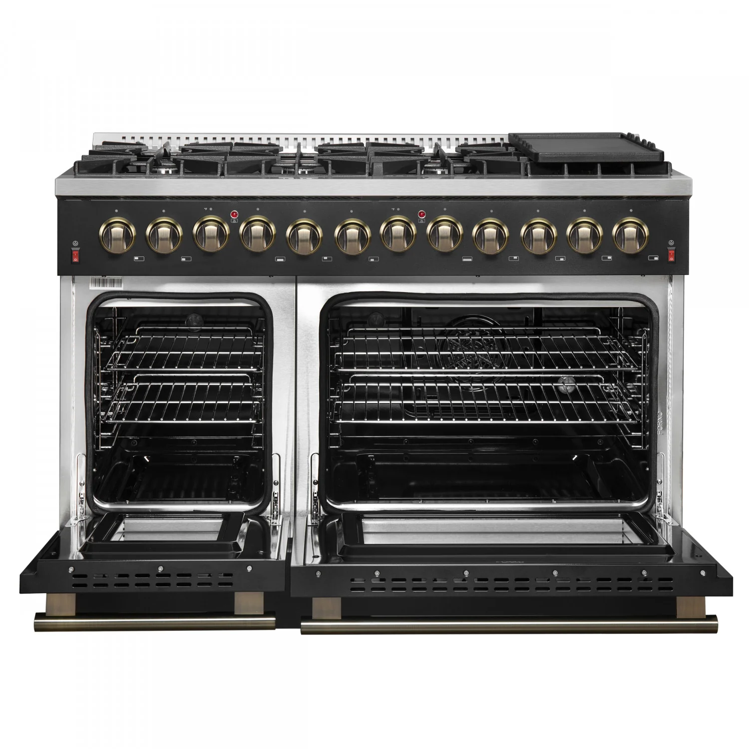 Forno Galiano 48" Black Freestanding Dual Fuel Double Oven Range with True Convection (6.58 Cu. Ft.) - FFSGS6156-48BLK - Image 2