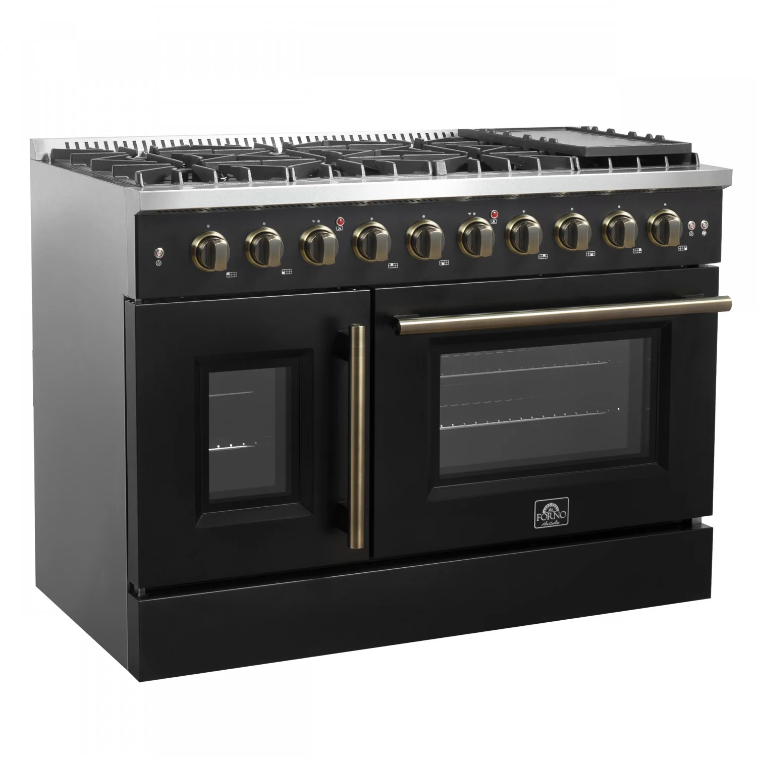 Forno Galiano 48" Black Freestanding Double Oven Gas Range (6.58 Cu. Ft.) - FFSGS6444-48BLK - Image 2