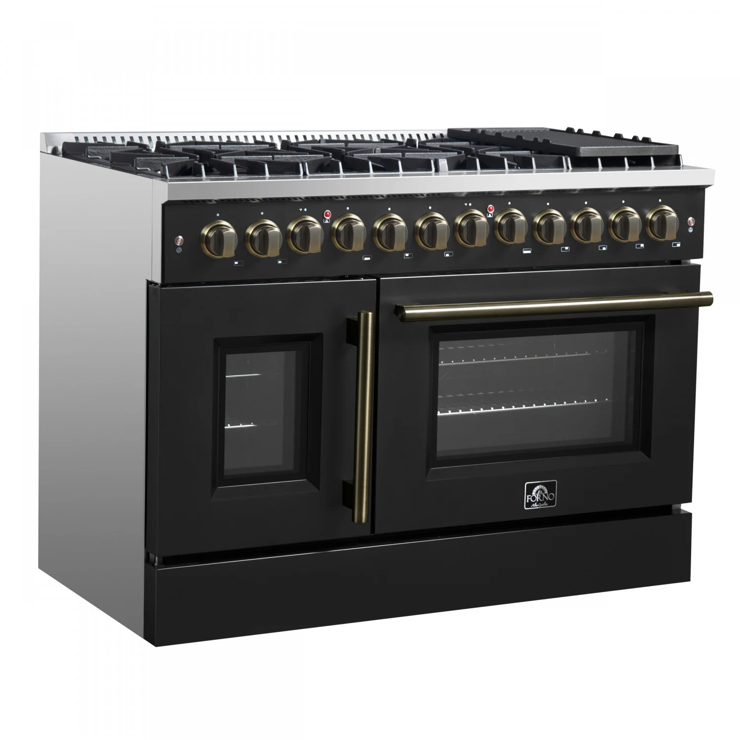 Forno Galiano 48" Black Freestanding Dual Fuel Double Oven Range with True Convection (6.58 Cu. Ft.) - FFSGS6356-48BLK - Image 2
