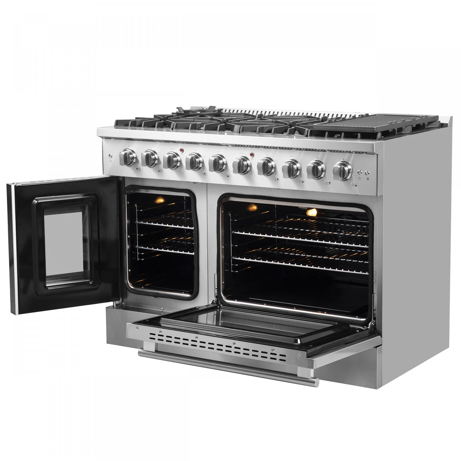 Forno Galiano 48" Stainless Steel Freestanding Double Oven Gas Range (6.58 Cu. Ft.) - FFSGS6444-48 - Image 6