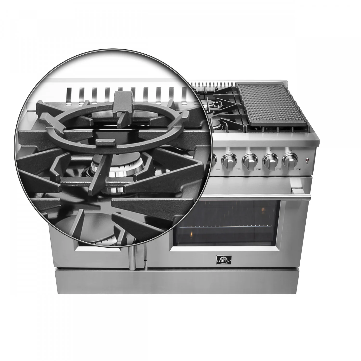 Forno Galiano 48" Stainless Steel Freestanding Dual Fuel Double Oven Range with True Convection (6.58 Cu. Ft.) - FFSGS6356-48 - Image 9