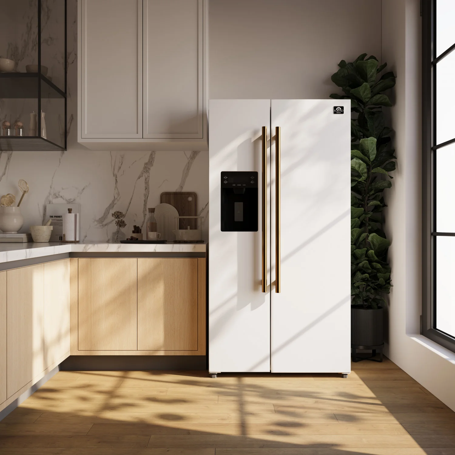 Forno Salerno 36" 20 Cu.Ft. White Side-by-Side Refrigerator with Ice & Water Dispenser - FFRBI1844-36WHT - Image 16