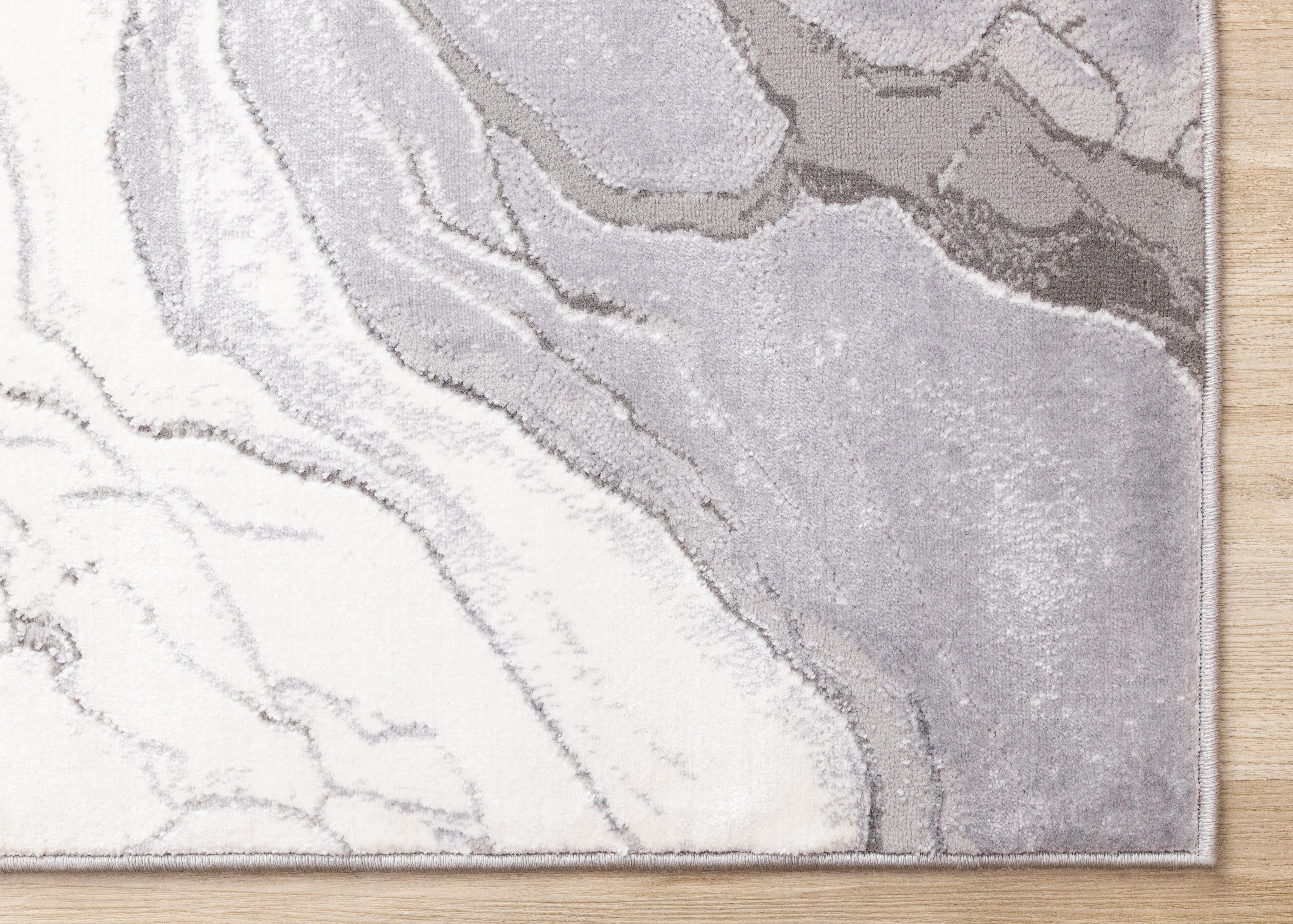 Frosted Cloud 5'3" x 7'7" Marble Design Area Rug - Grey, White - Image 4