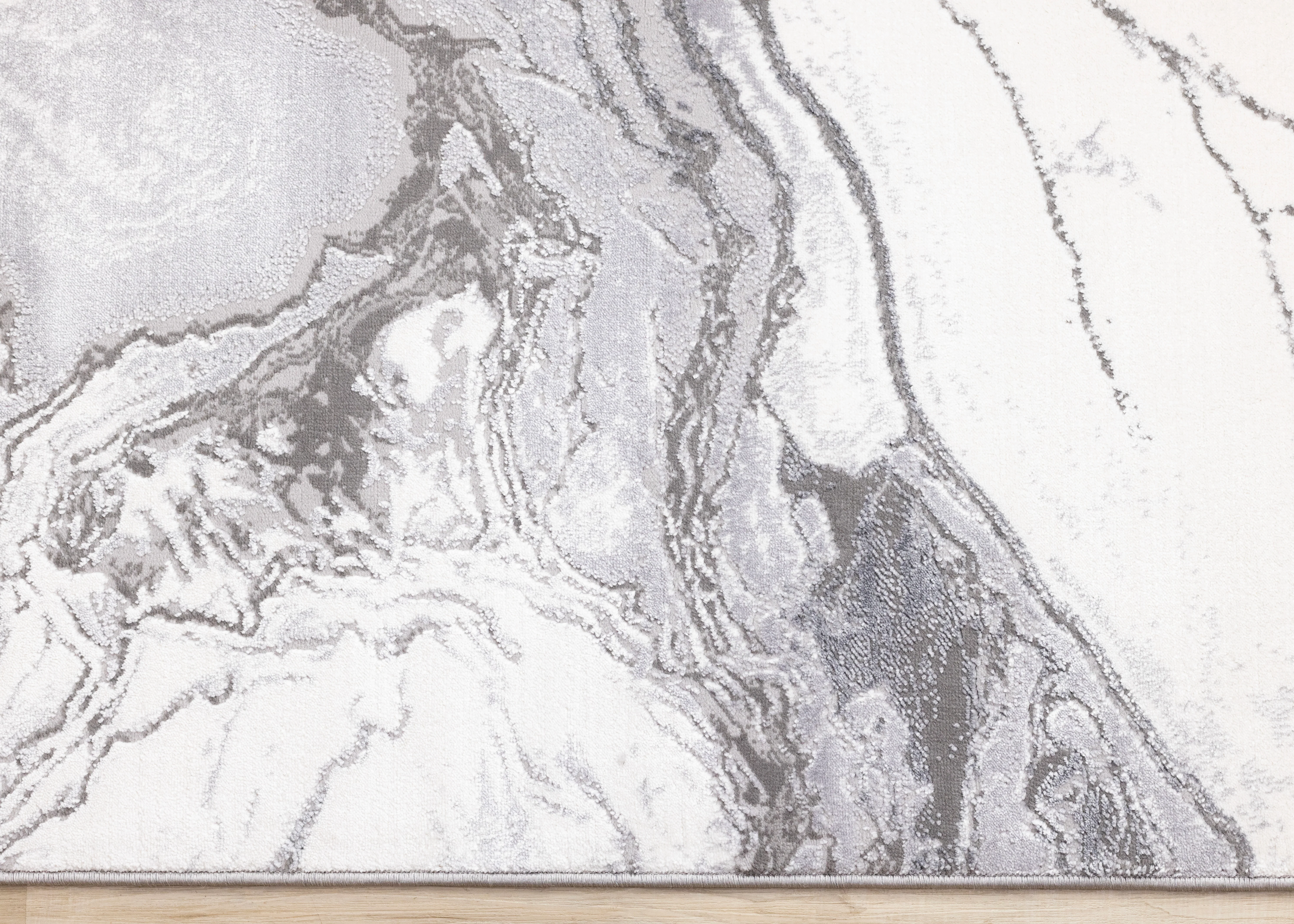 Frosted Cloud 6'7" x 9'6" Marble Design Area Rug - Grey, White - Image 7