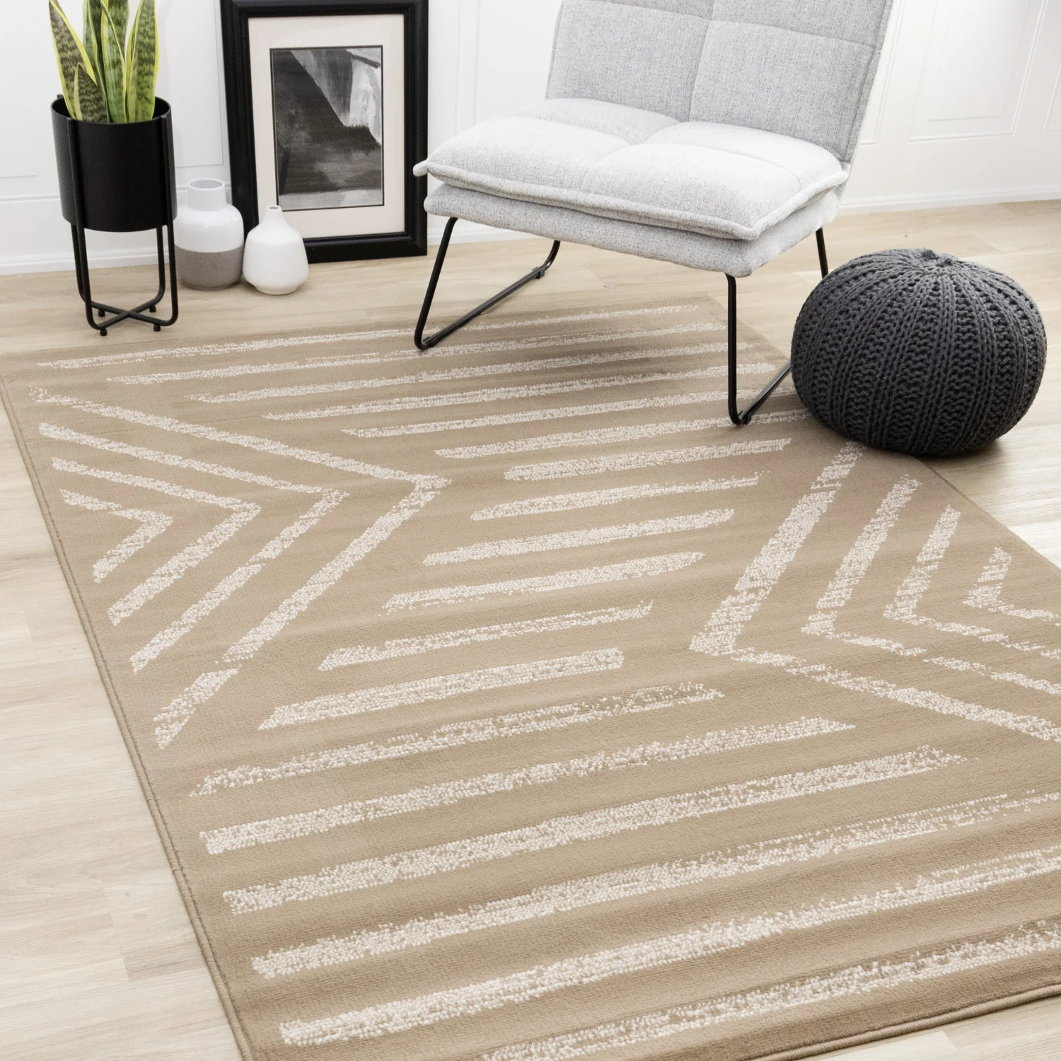 Functional Contemporary Lines Area Rug - 8' X 11' - Brown/Cream - Image 2
