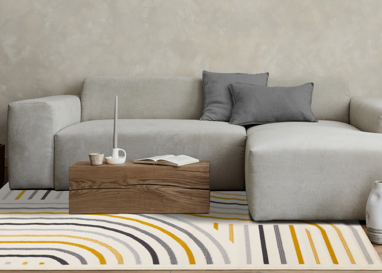 Functional Modern Curves Area Rug - 7' X 10' - Cream/Yellow - Image 3