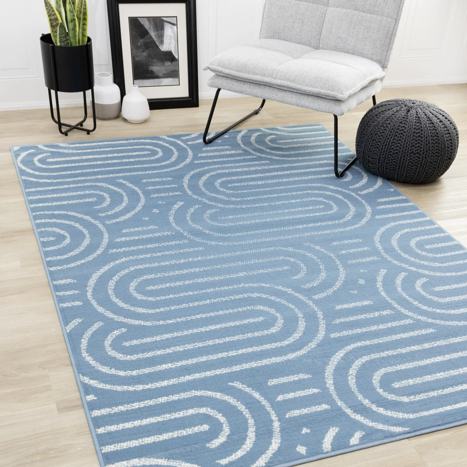 Functional Modern Links Area Rug - 8' X 11' - Blue/Cream - Image 2