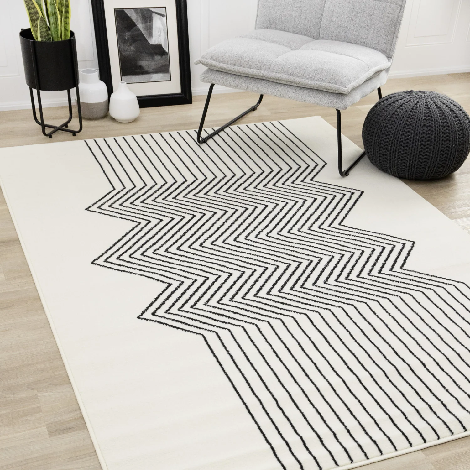 Functional Modern Soundwaves Area Rug - 8' X 11' - White/Black - Image 2