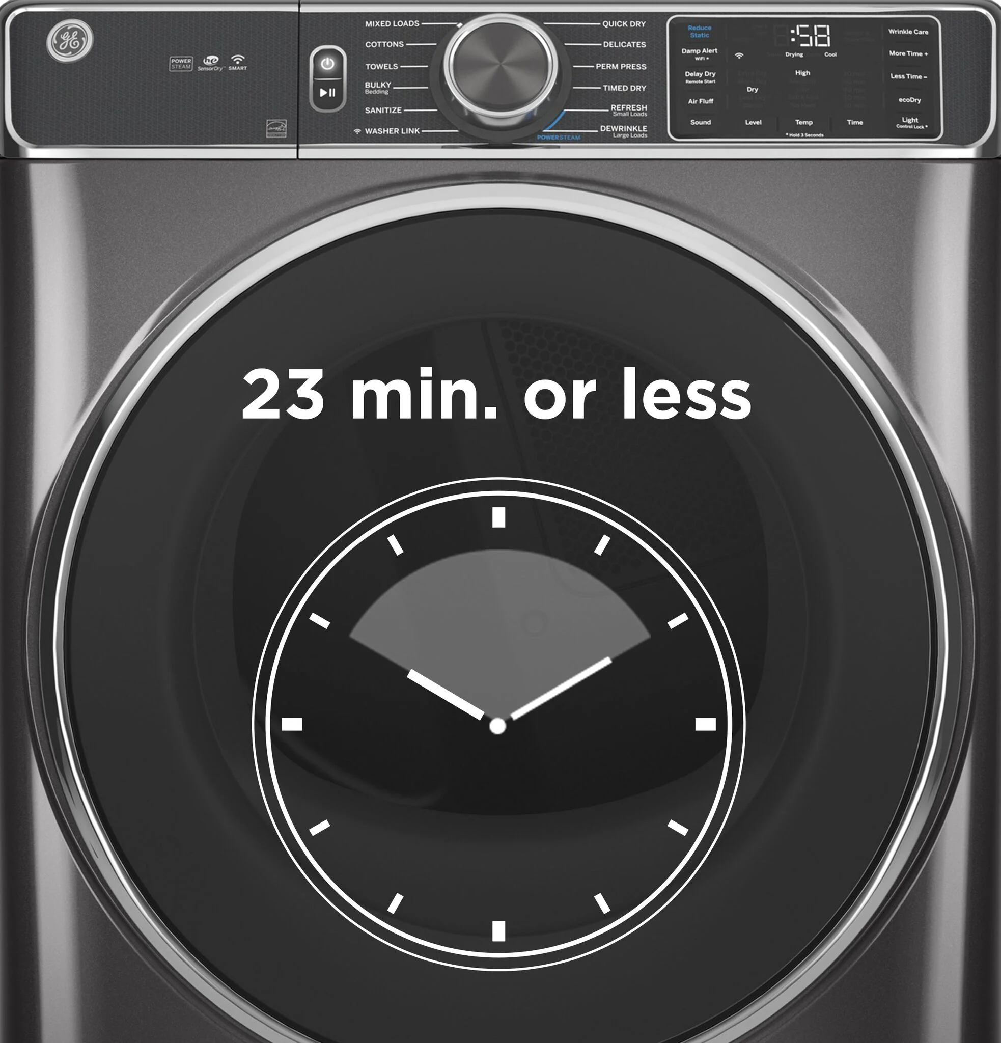 GE Carbon Graphite Smart Steam Front Load Electric Dryer with Sanitize Cycle ( 7.8 cu. ft.) - GFD65ESMVDS - Image 4