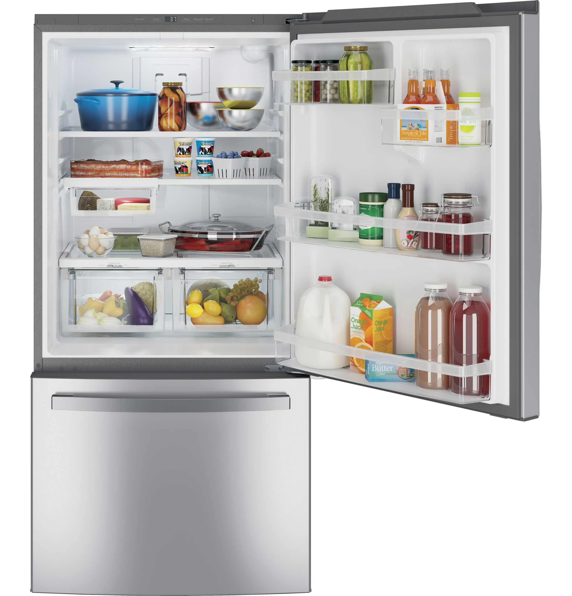 GE 33" 24.9 Cu. Ft. Fingerprint Resistant Stainless Bottom-Freezer Refrigerator - GDE25EYKFS - Image 4