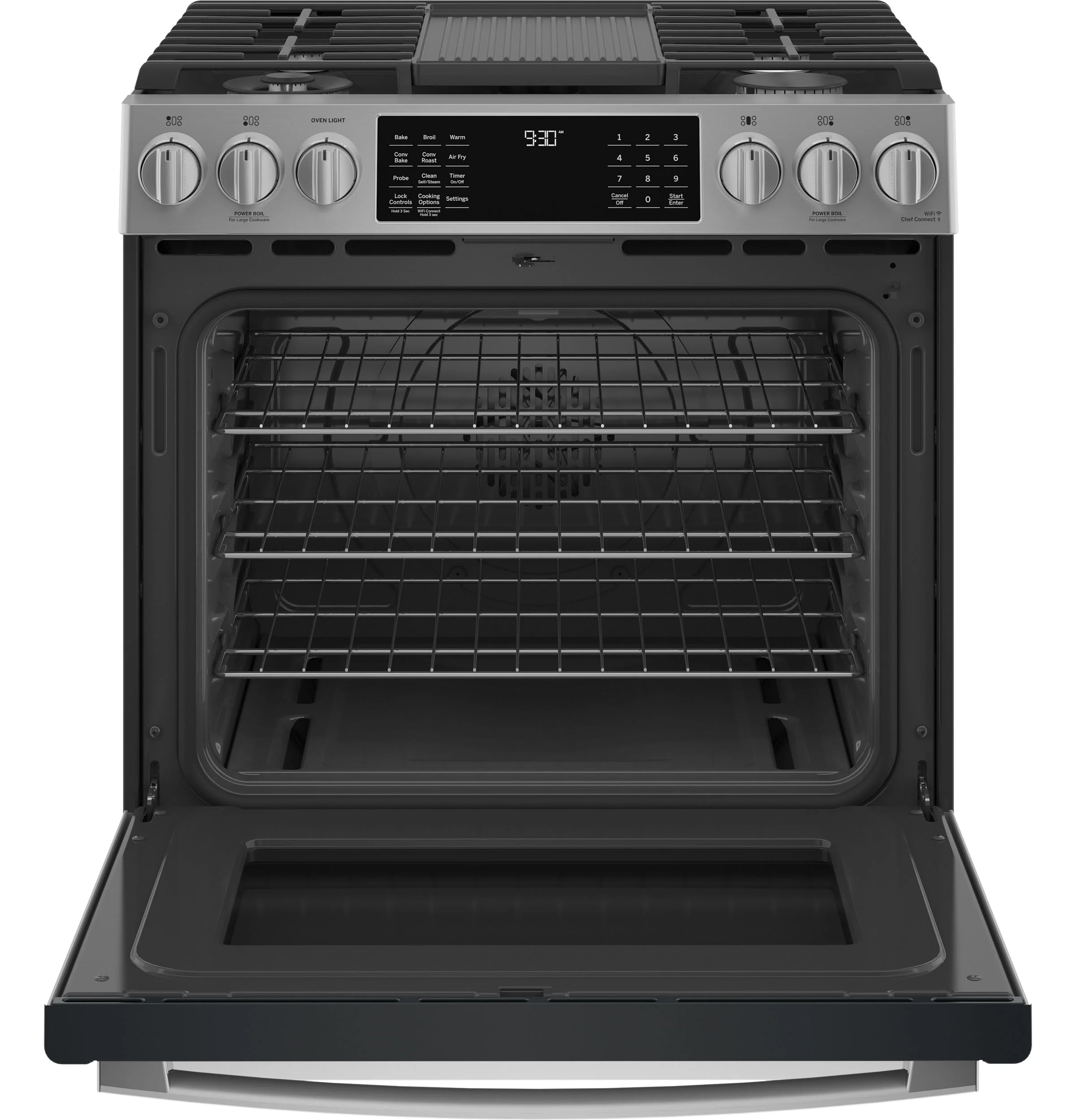 GE Profile Fingerprint Resistant Stainless Steel 30" Smart Slide-In Front-Control Gas Range with Air Fry (5.6 Cu.Ft.) - PCGS930YPFS - Image 2
