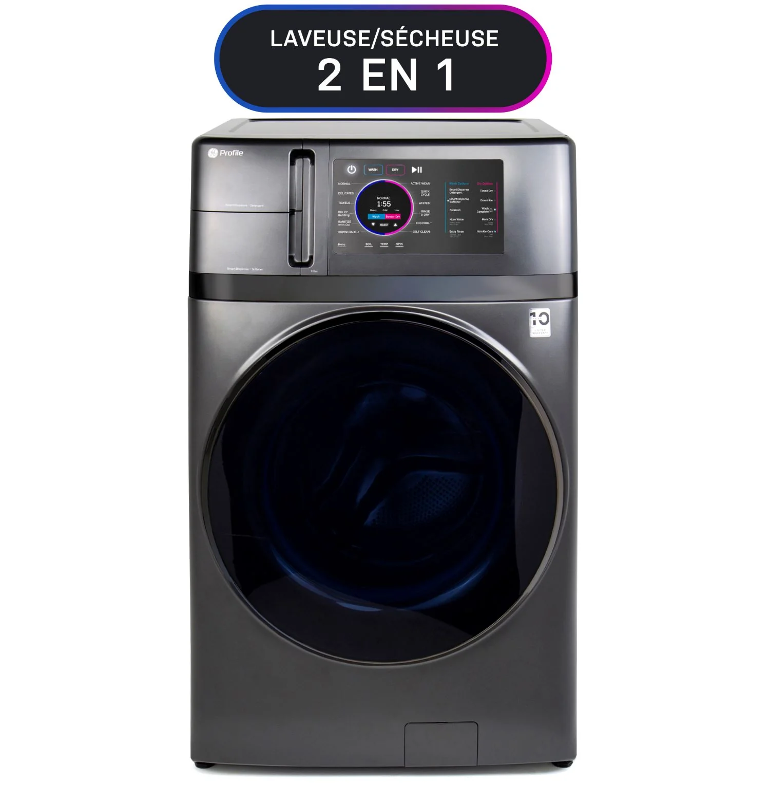 GE Profile Graphite 28" UltraFast All-in-One Washer/Dryer with Ventless Heat Pump (5.5 Cu.Ft.)- PFQ97HSPVDS - Image 4
