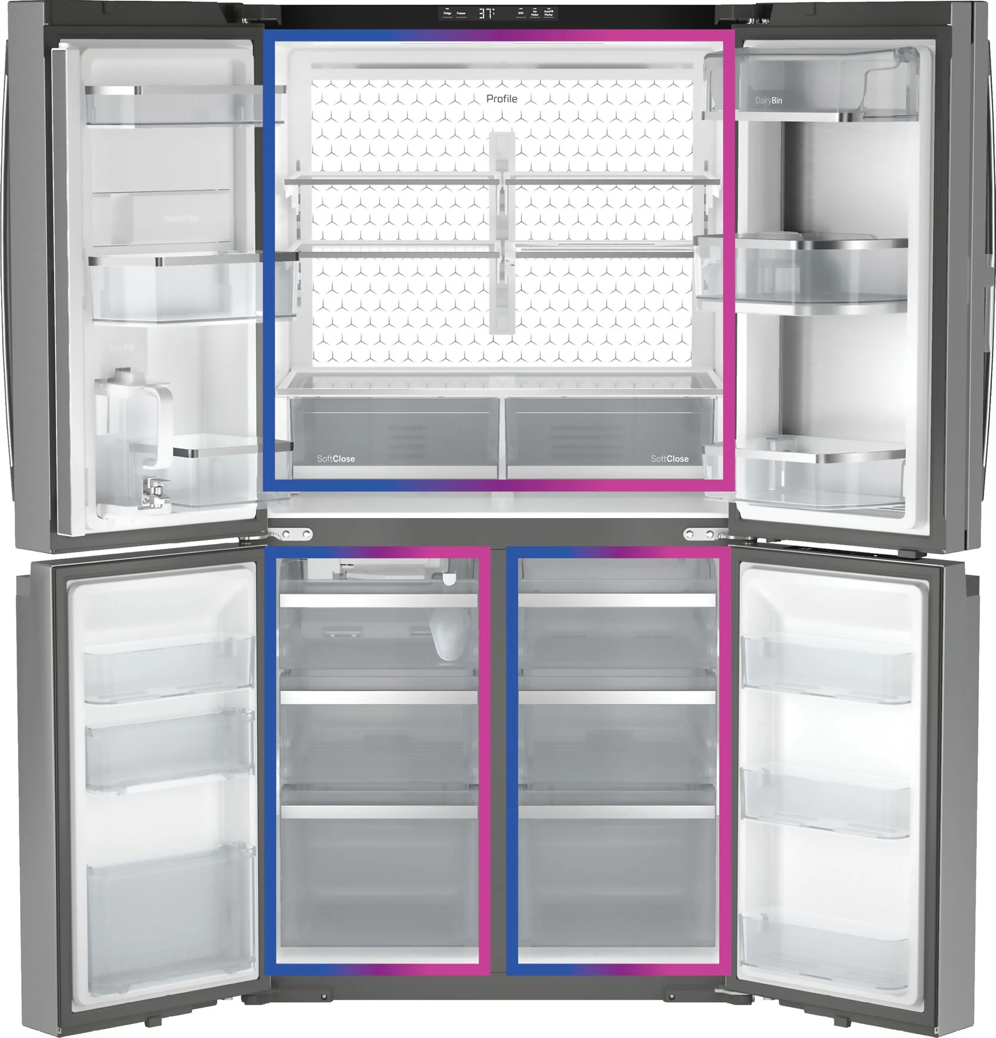 GE Profile 35.75" 28.4 Cu. Ft. Stainless Steel 4-Door French Door Refrigerator - PAD28BYTFS - Image 5