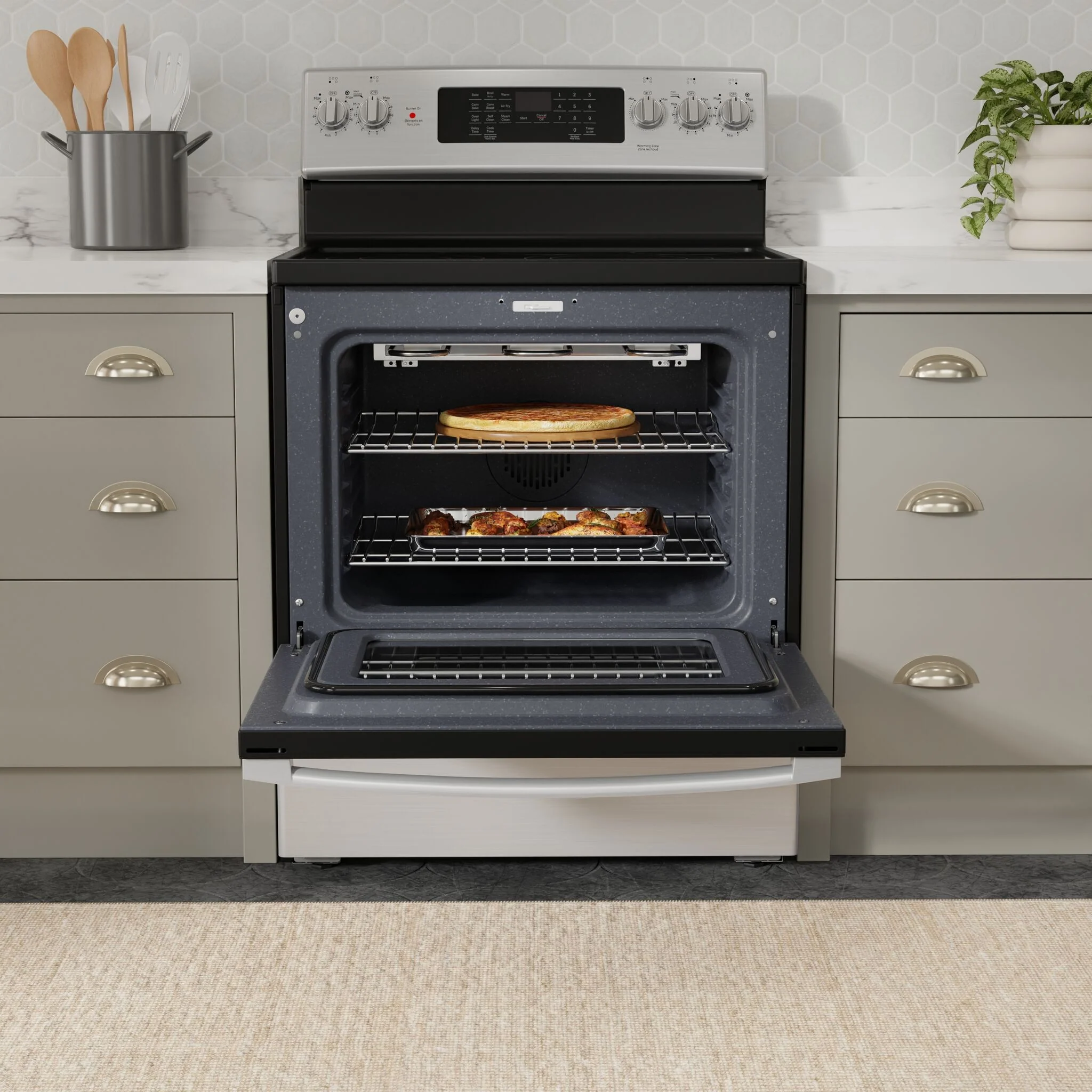 GE Stainless Steel Free-Standing Electric Convection Range with No-Preheat Air Fry (5.0 cu.ft) - JCB840STSS - Image 5