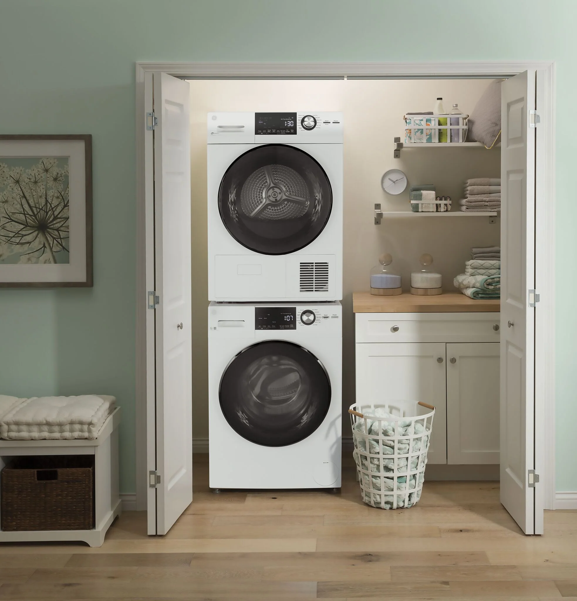 GE White Front Load Washer with Steam (2.8 IEC Cu.Ft.) & Ventless Condenser Electric Dryer (4.1 Cu.Ft.) - GFW148SSMWW/GFT14JSIMWW - Image 2