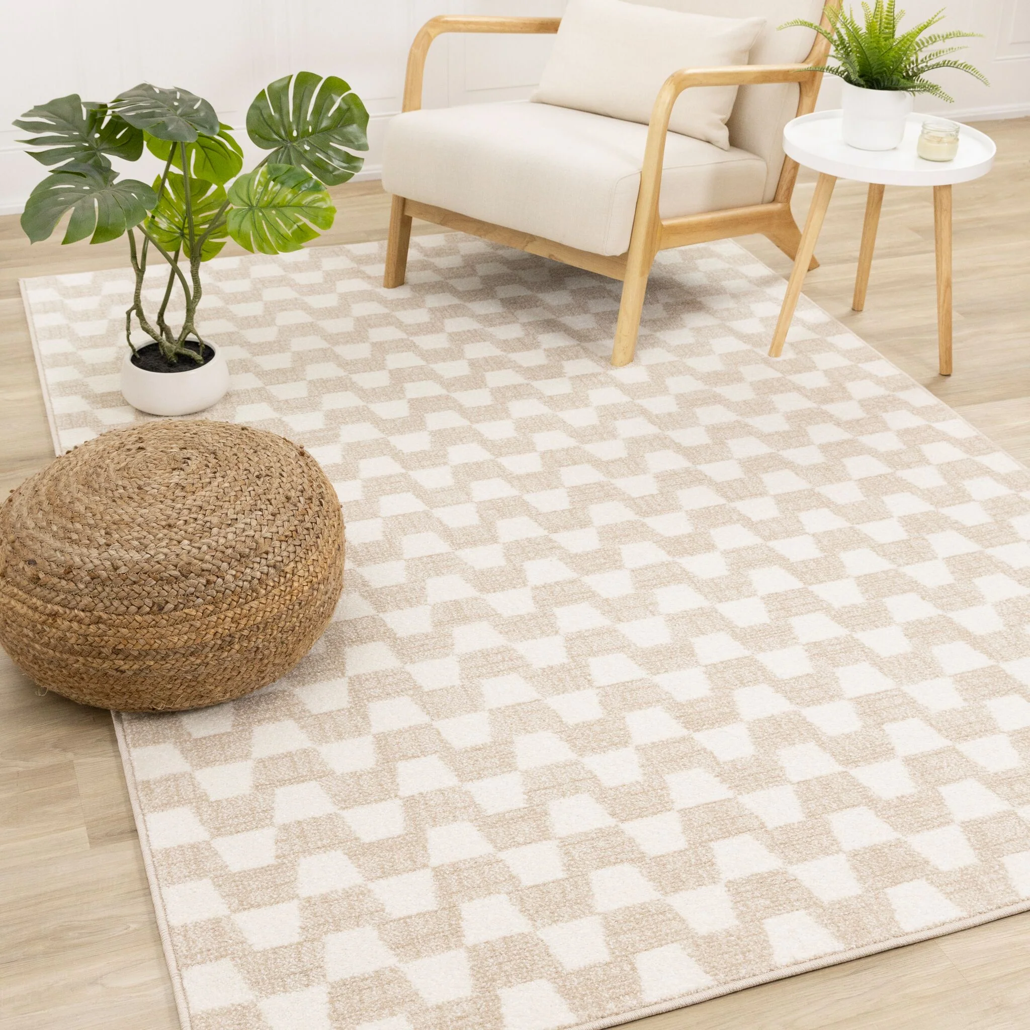 Gentle Wave 5'3" x 7'7" Wavy Line Area Rug - Beige, Cream - Image 3
