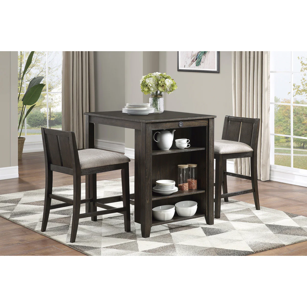 Giorno Counter-Height Dining Room Package - Brown Cherry - 3-Piece Set - Image 2
