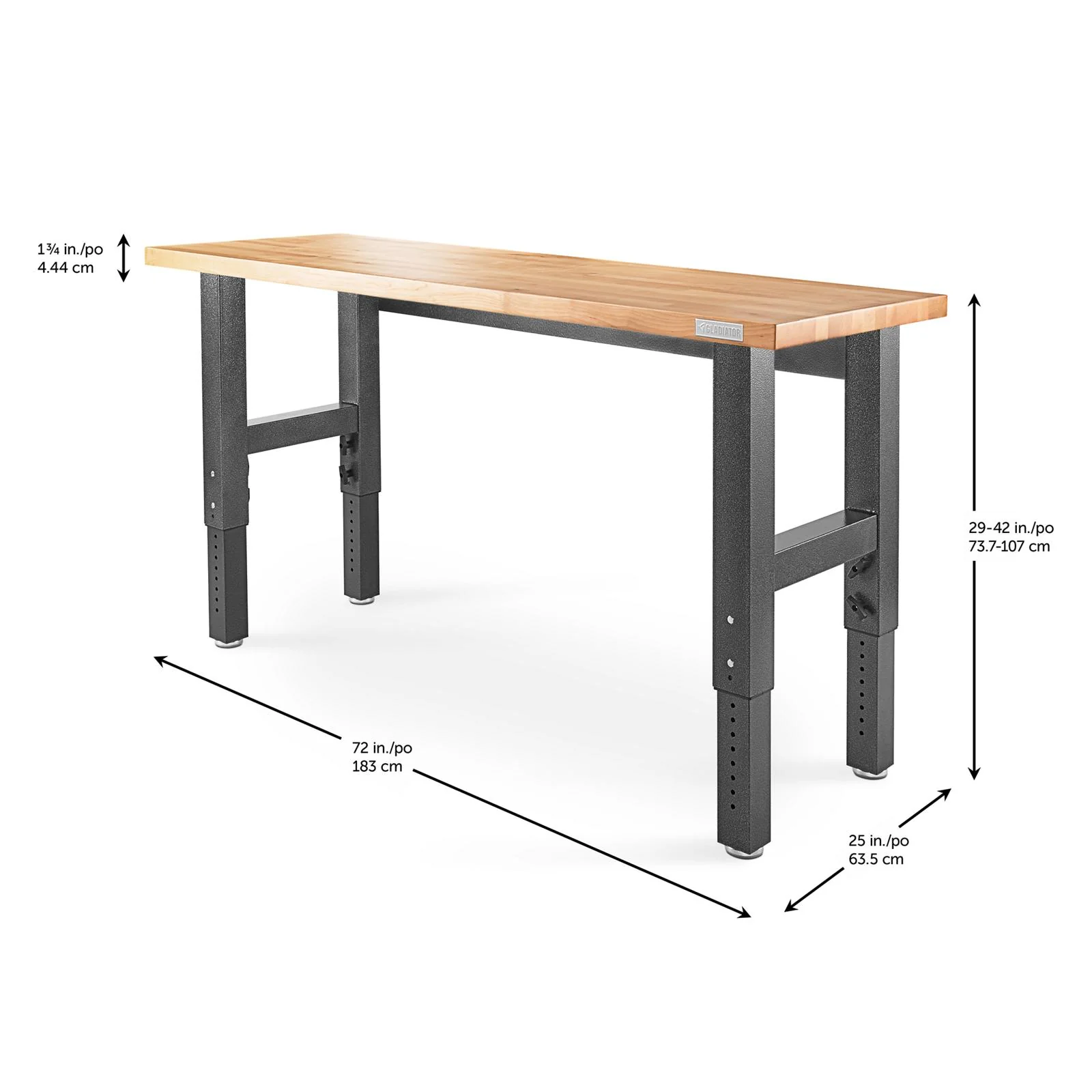 Gladiator Hammered Granite 6' Wide Adjustable Height Hardwood Workbench - GAWB06HWEG - Image 4