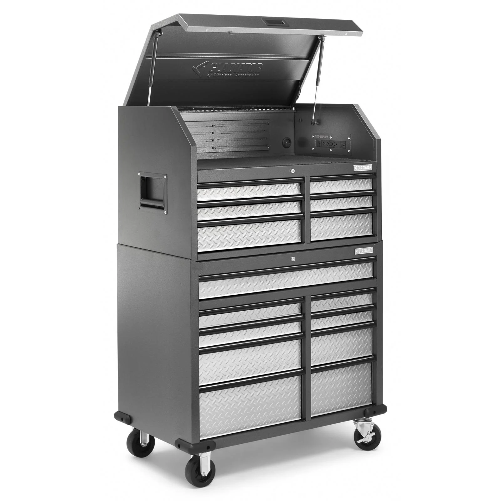 Gladiator Silver Tread Premier 41 inch 15-drawer Mobile Tool Chest Combo - GATC4115JG - Image 6