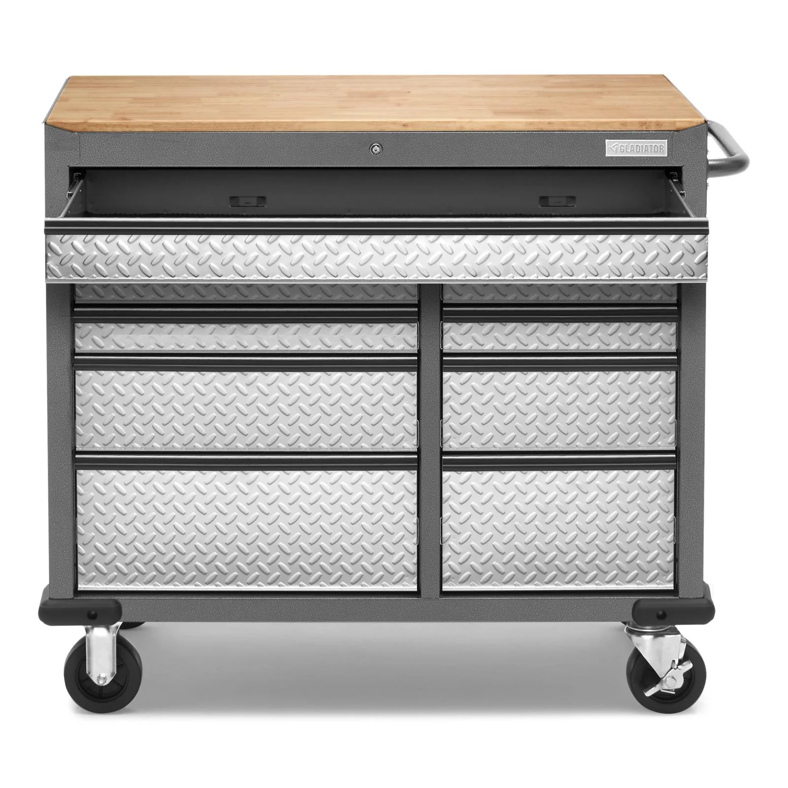 Gladiator Silver Tread Premier 41 inch 9-drawer Mobile Tool Workbench with Solid Wood Top - GAMT41HWJG - Image 7