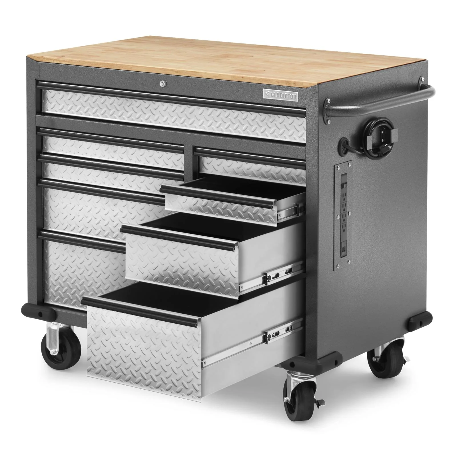 Gladiator Silver Tread Premier 41 inch 9-drawer Mobile Tool Workbench with Solid Wood Top - GAMT41HWJG - Image 8