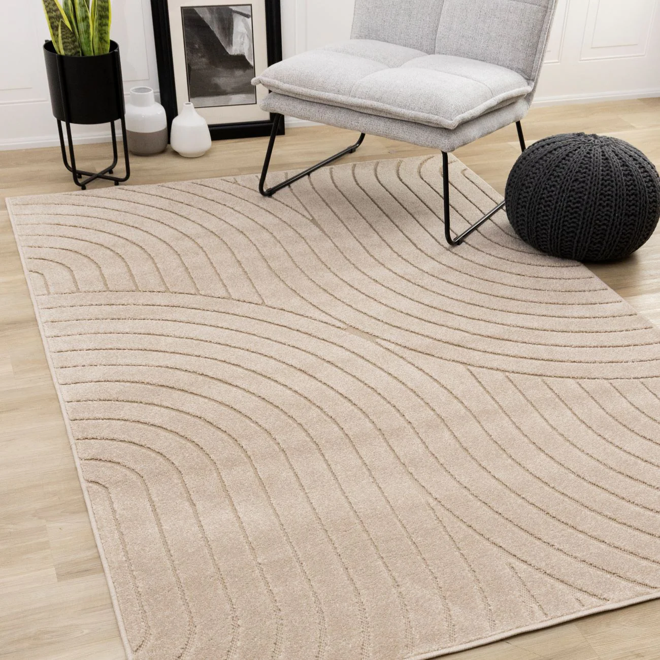 Golden Dunes 6'7" x 9'6" Modern Curved Arches Design Area Rug - Beige - Image 2