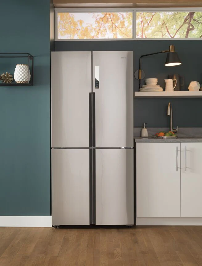 Haier 33 " 16.4 Cu. Ft. Fingerprint Resistant Stainless Steel Counter-Depth 4-Door French Door Refrigerator - QHE16HYPFS - Image 4