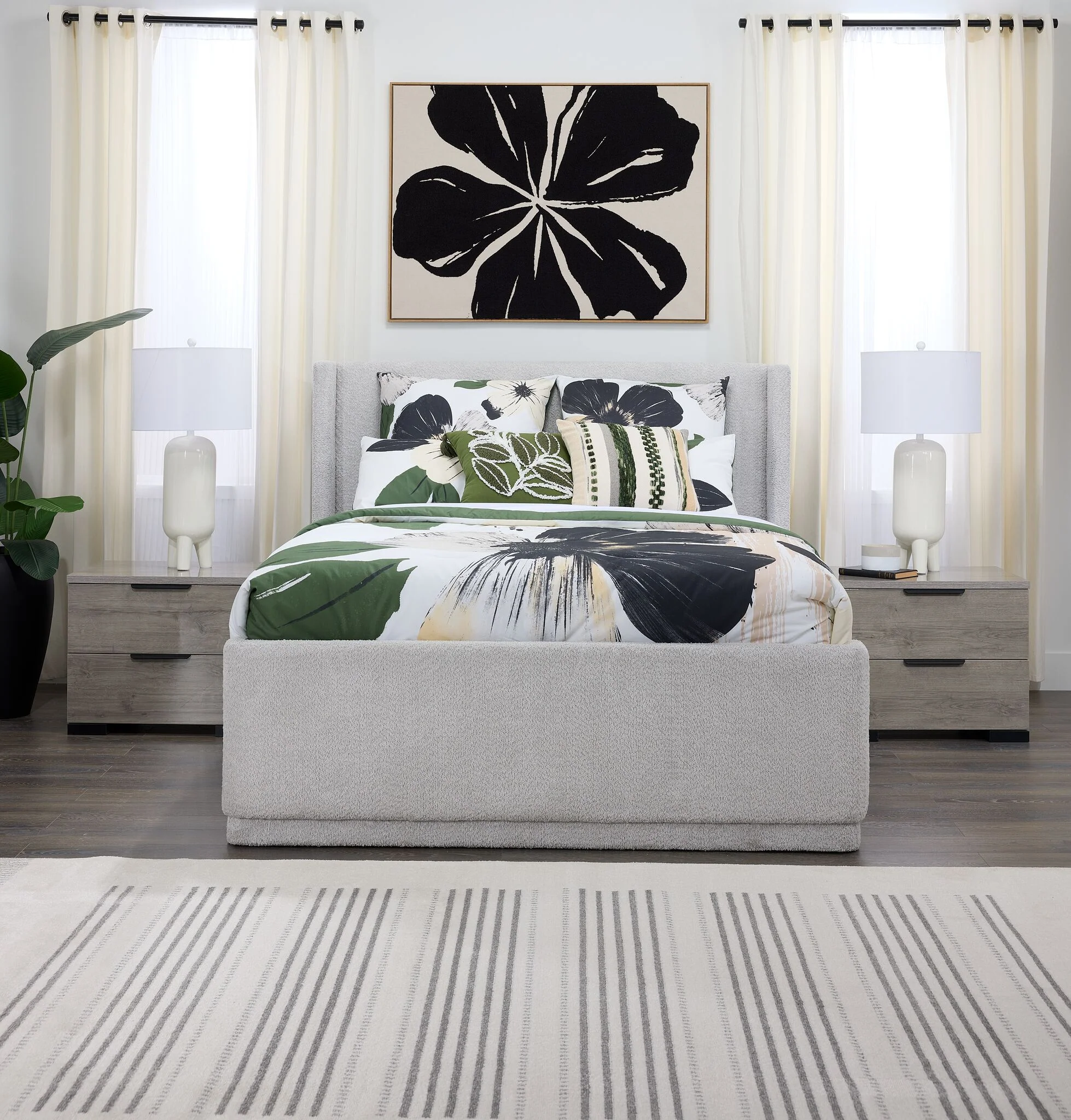 In Full Bloom - Hallie 3-Piece King Upholstered Bed - Light Grey - Image 3