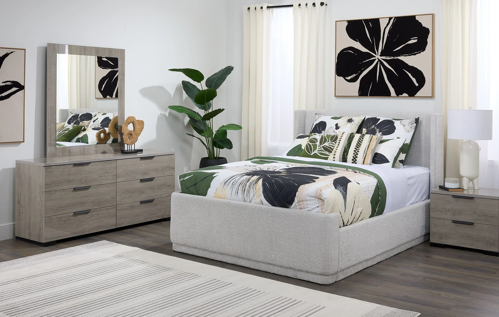 In Full Bloom - Hallie 3-Piece King Upholstered Bed - Light Grey - Image 2