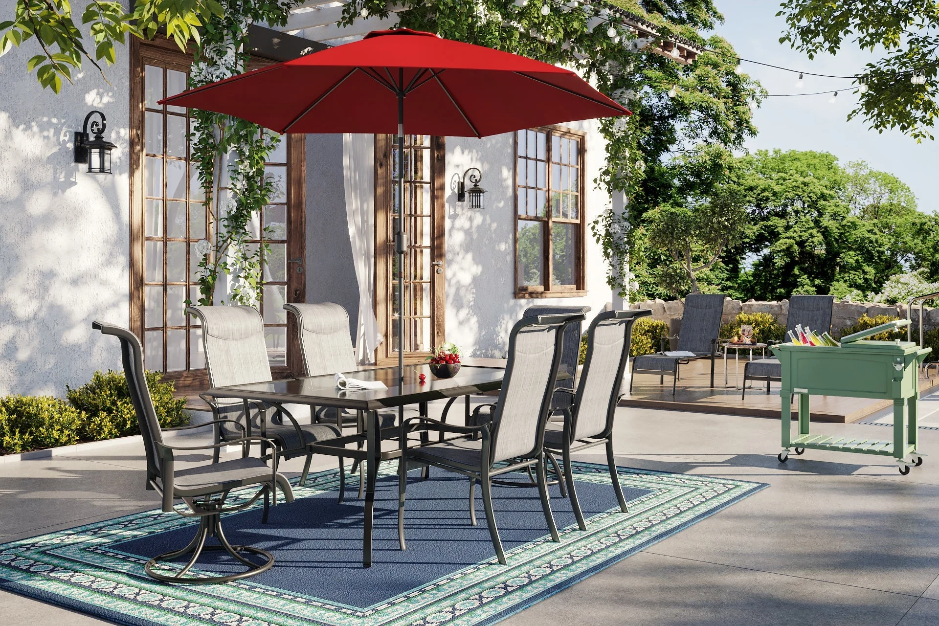 Hanlan 7-Piece 72" Outdoor Dining Set - Charcoal/Glass - Image 2