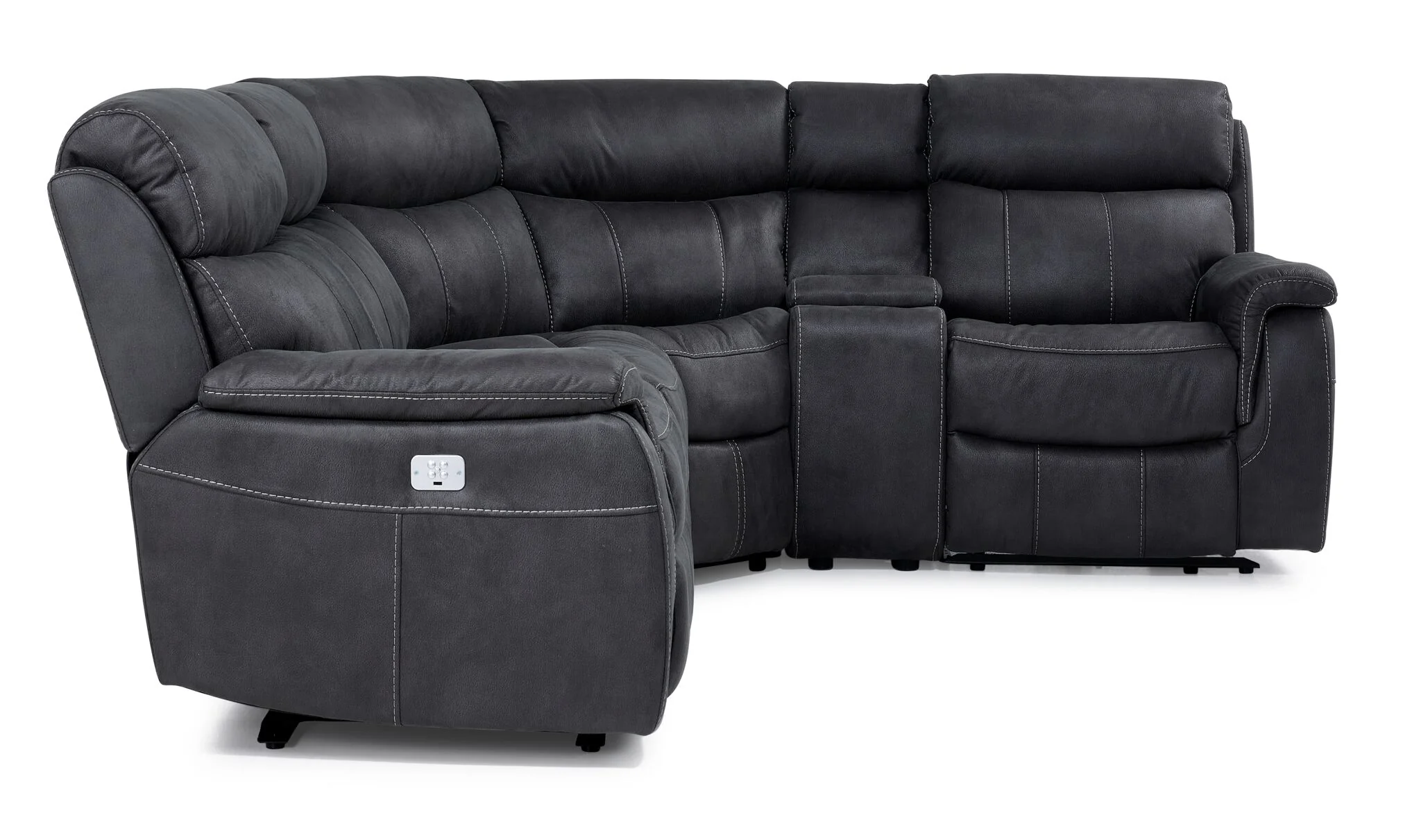 Haven 5-Piece Dual Power Reclining Sectional with Console - Grey - Image 2