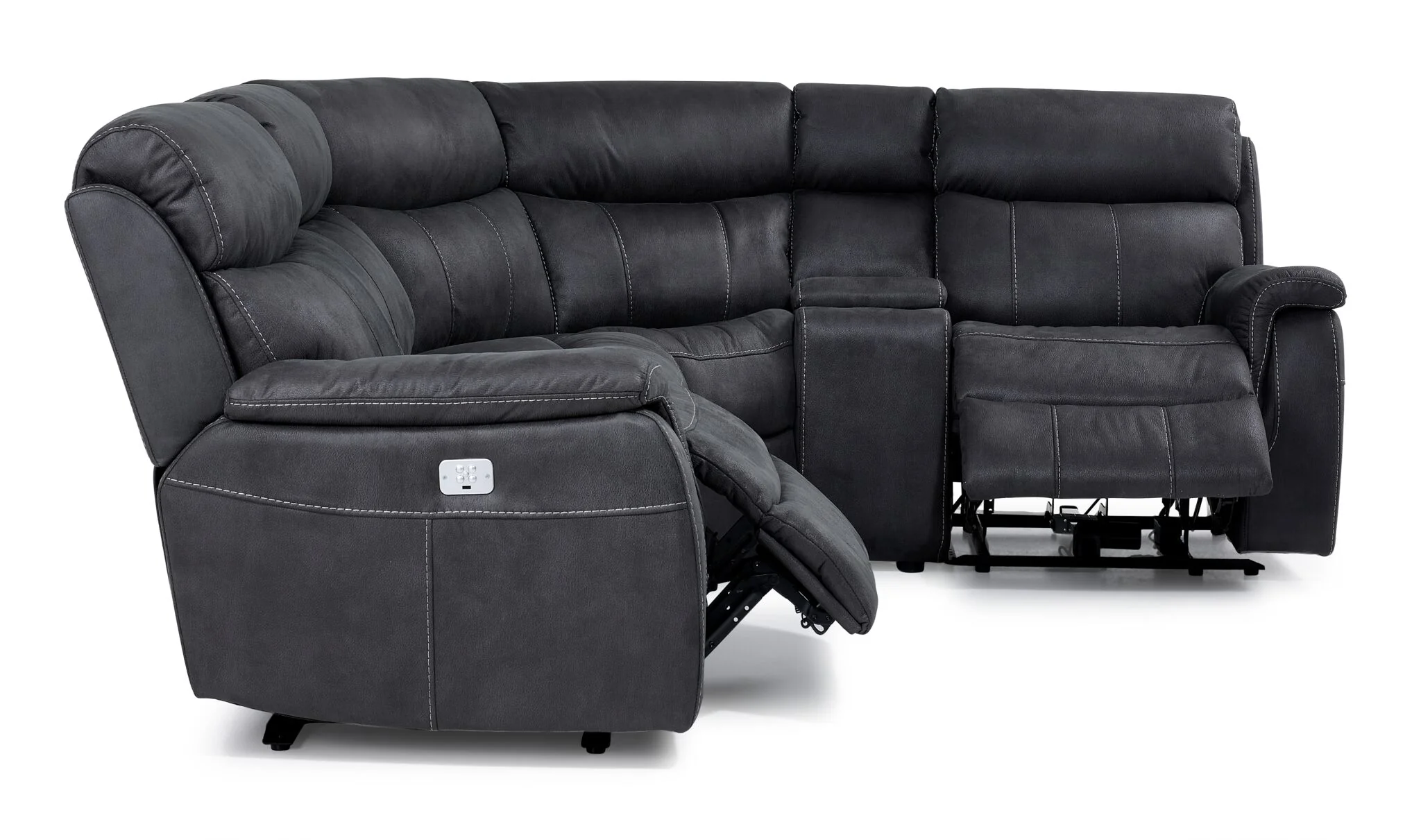 Haven 5-Piece Dual Power Reclining Sectional with Console - Grey - Image 4