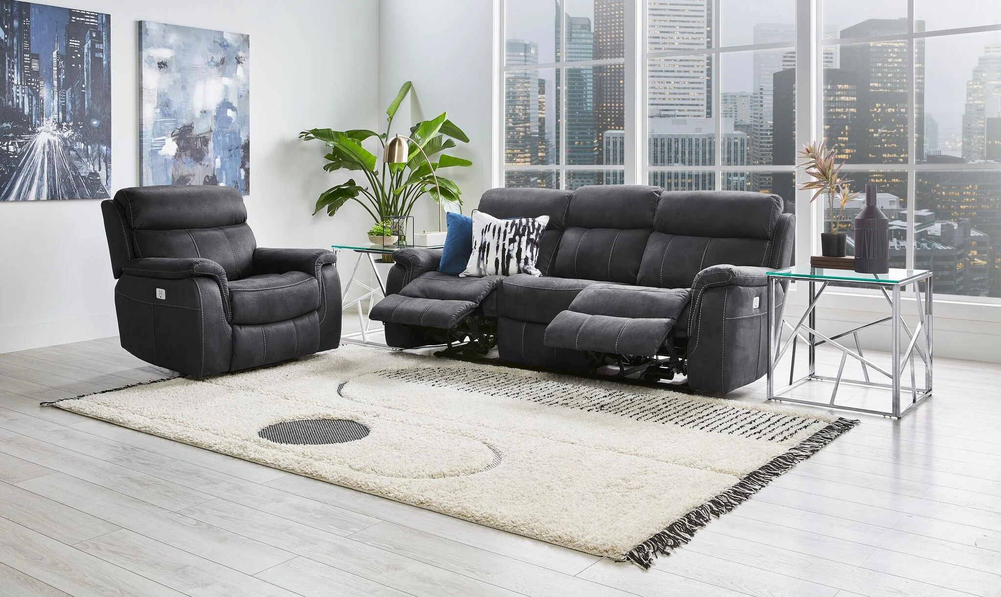 Haven Dual Power Reclining Sofa and Chair Set - Grey - Image 2