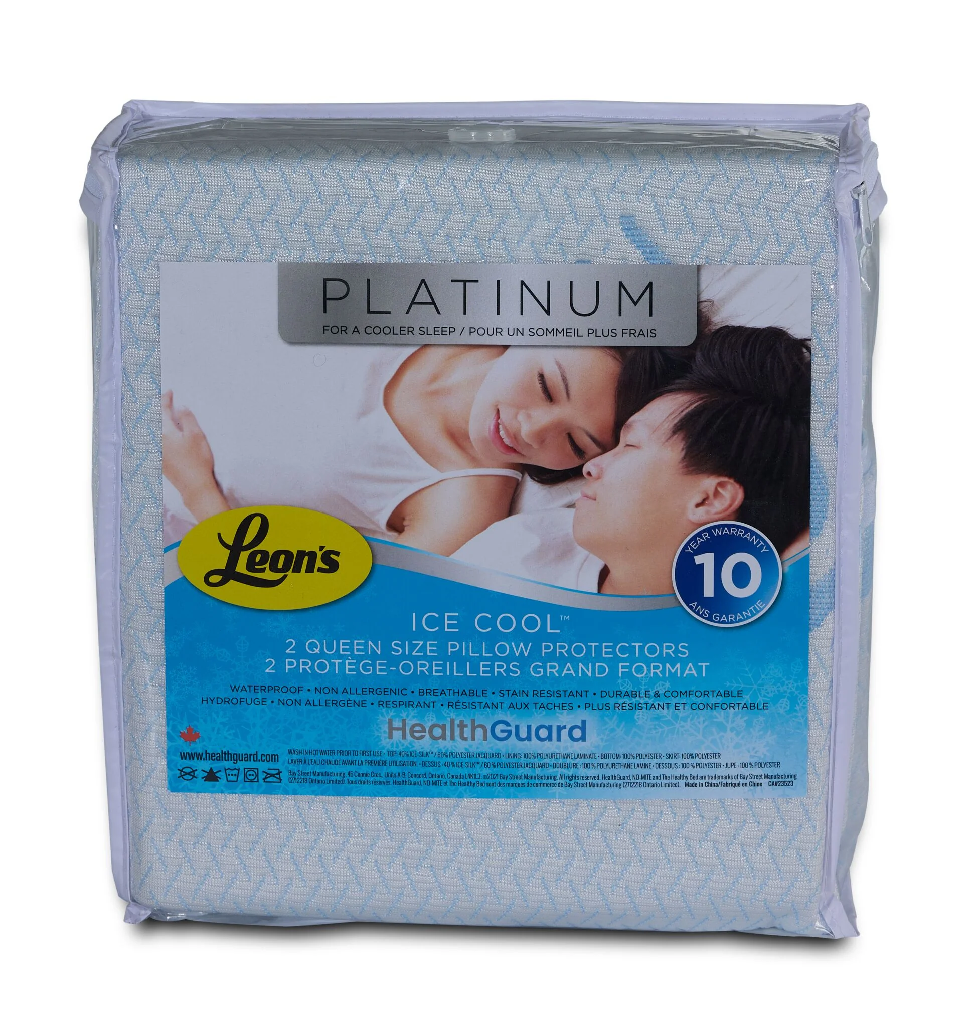 HealthGuard Ice Cool Waterproof Queen Pillow Protector - 2PK - Image 2