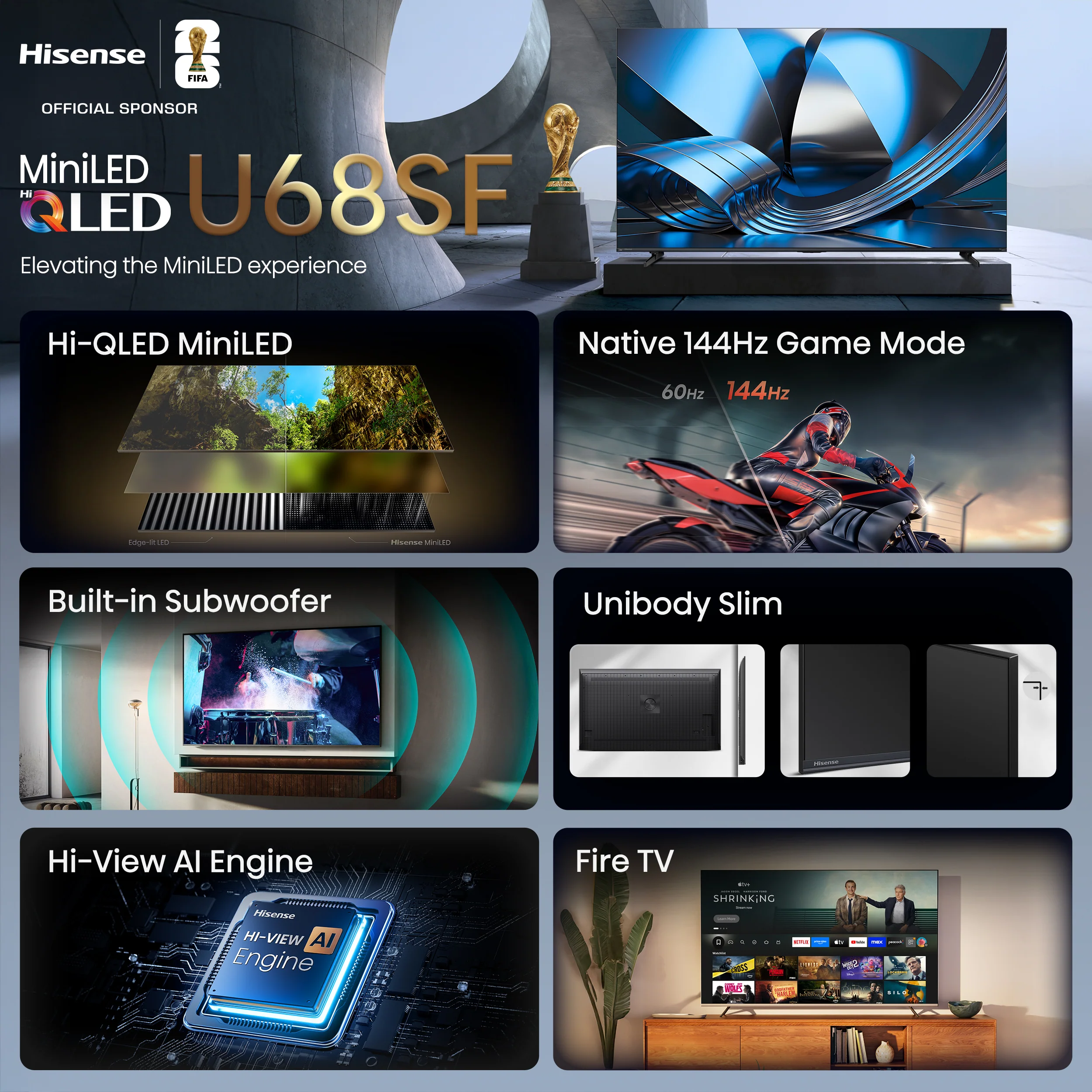 Hisense 75" QLED Mini-LED AI TV 144Hz - Fire TV - 75U68SF - Image 8
