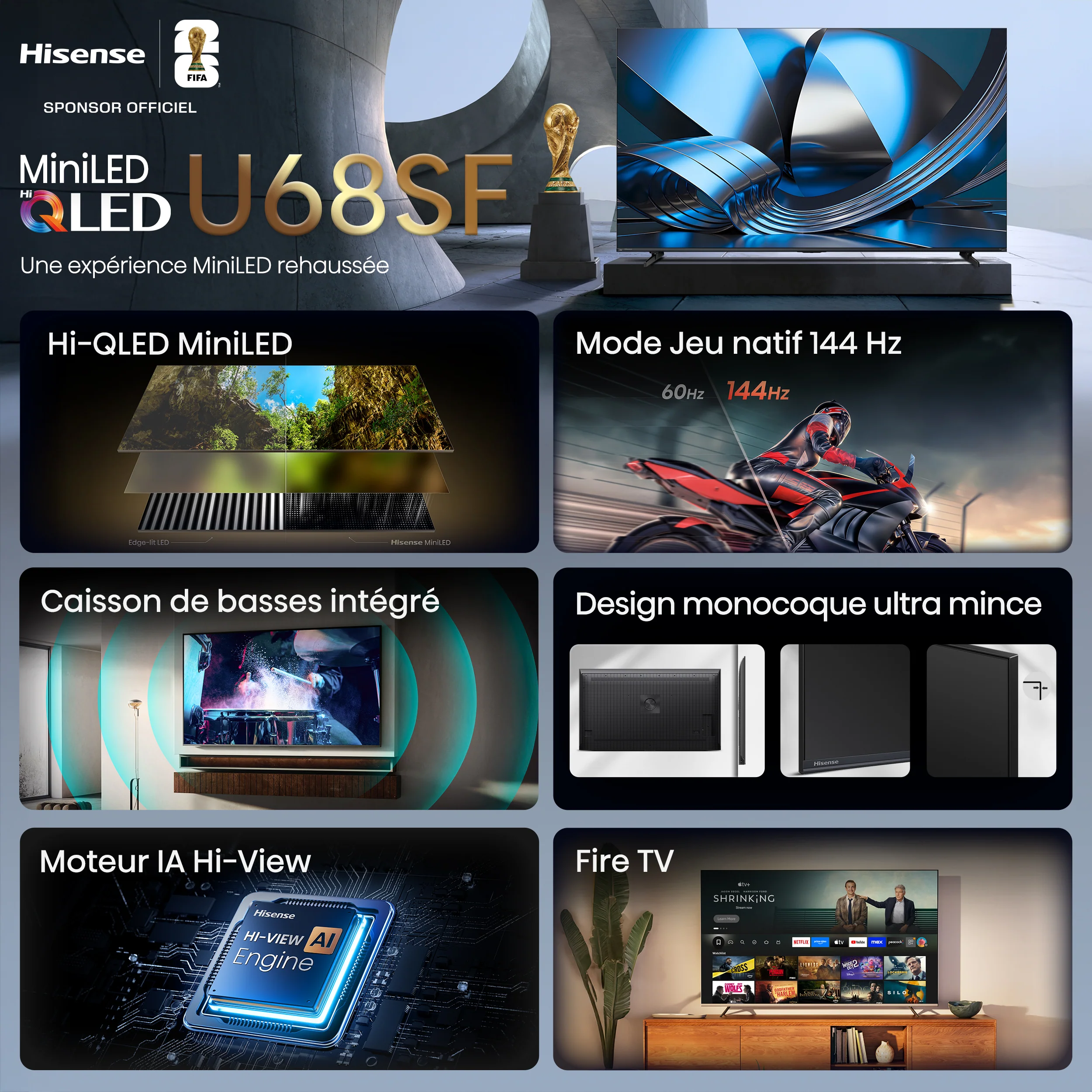 Hisense 75" QLED Mini-LED AI TV 144Hz - Fire TV - 75U68SF - Image 9