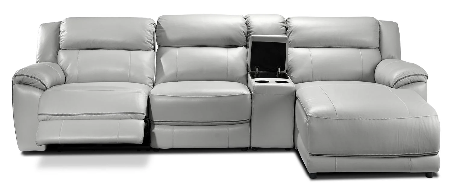 Holton Leather 4-Piece Sectional with Right-Facing Chaise - Grey - Image 6