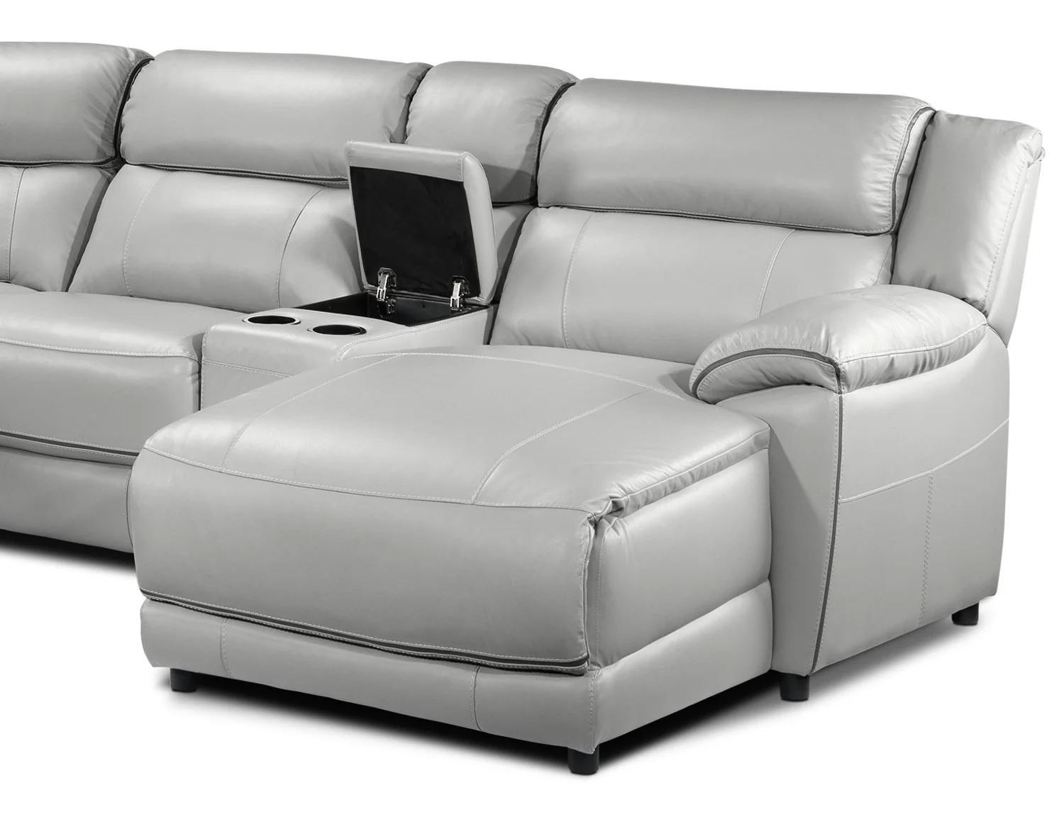Holton Leather 5-Piece Sectional with Right-Facing Chaise - Grey - Image 4