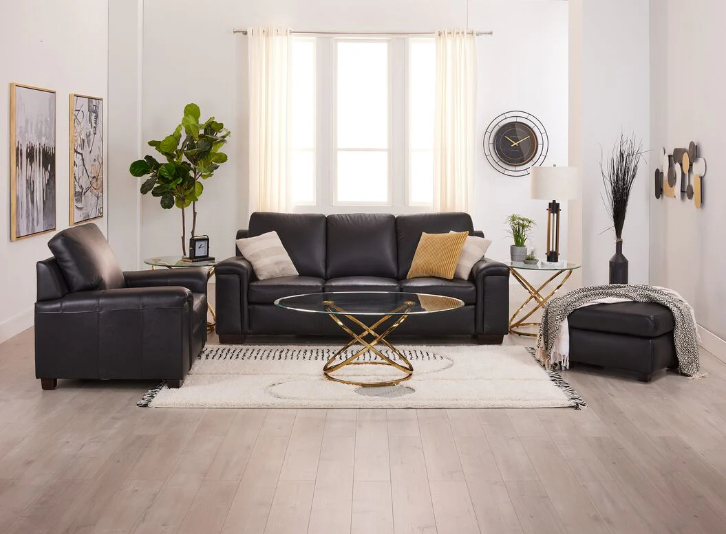 Icon Leather Sofa and Chair Set- Black - Image 7