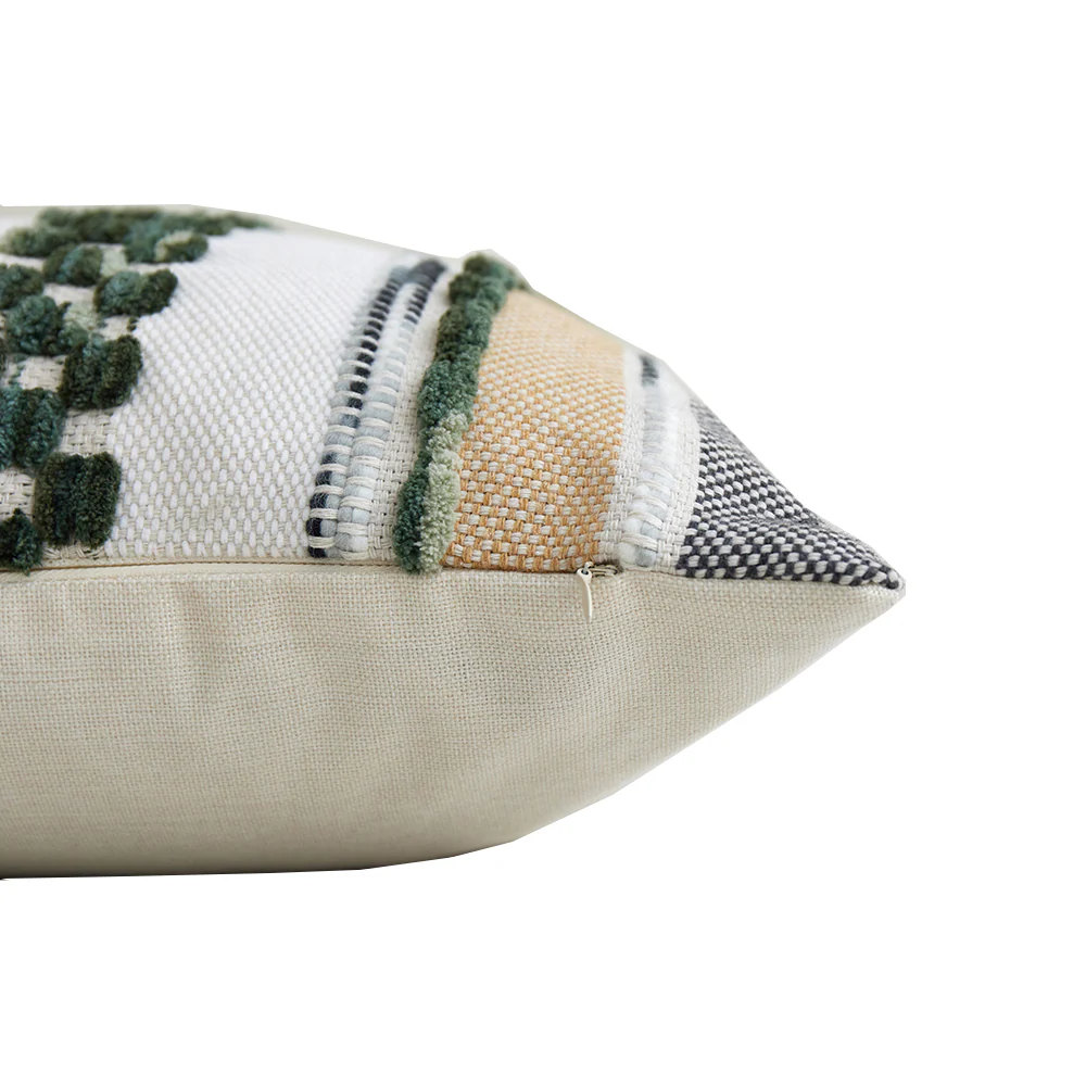 In Full Bloom 18 x 18" Multi-Textured Striped Cushion - Green, Ivory - Image 3