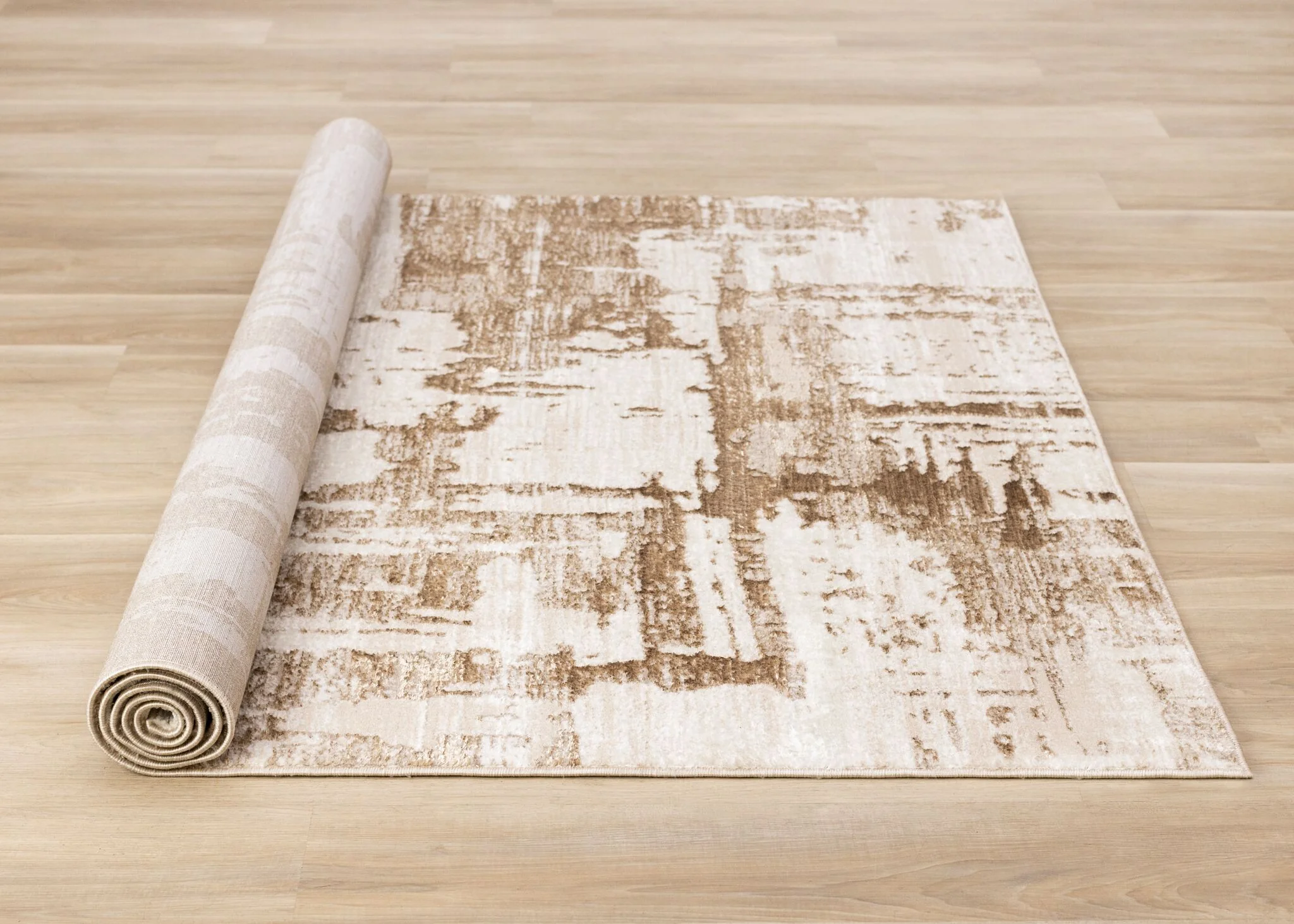 In Hamony 6'7" x 9'6" Organic Distressed Design Area Rug - Cream, Brown - Image 5