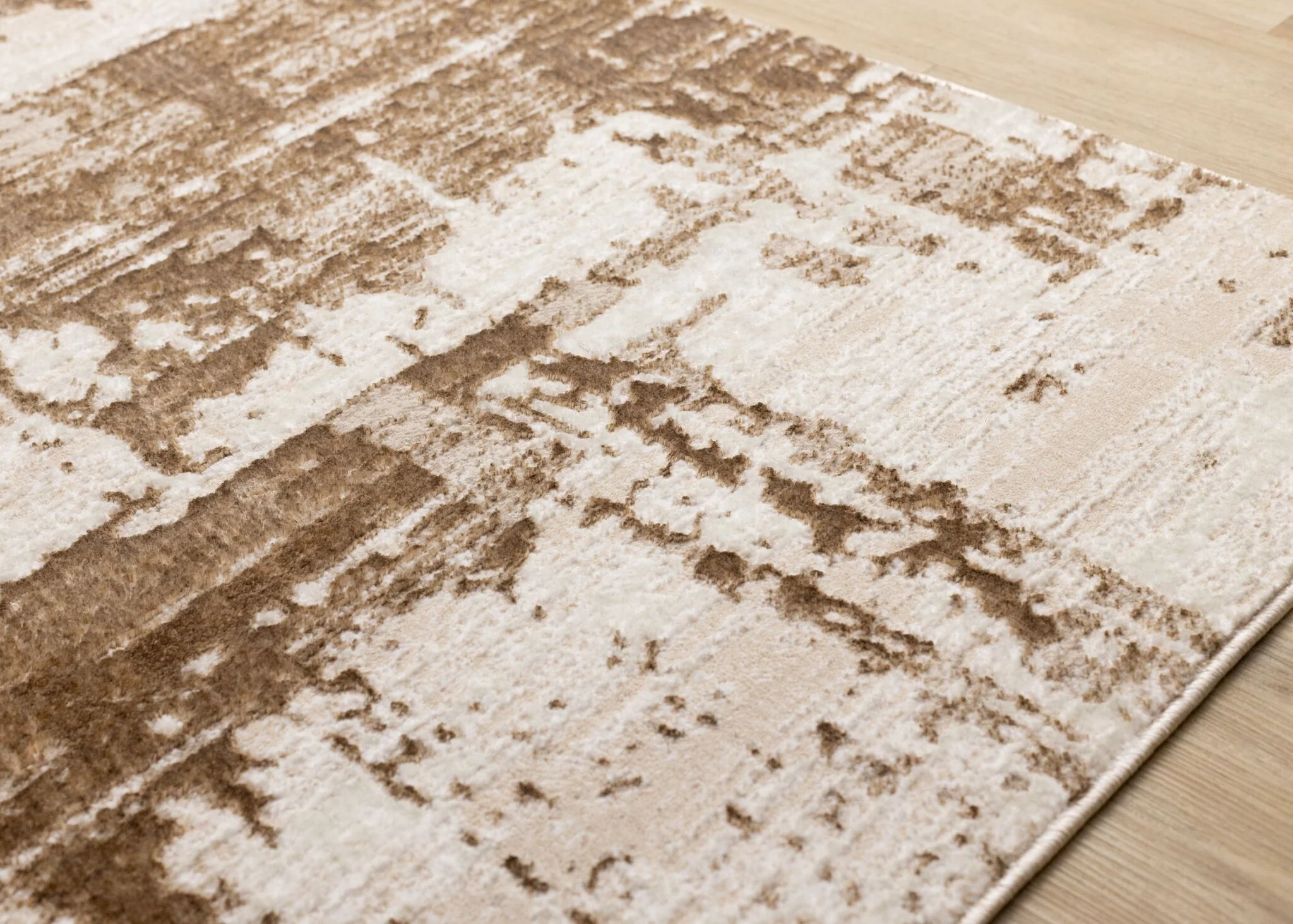 In Harmony 5'3" x 7'7" Organic Distressed Design Area Rug - Cream, Brown - Image 3