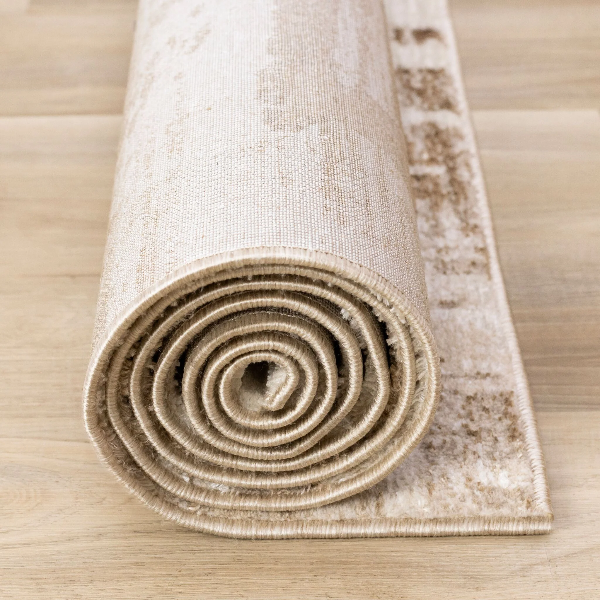 In Harmony 5'3" x 7'7" Organic Distressed Design Area Rug - Cream, Brown - Image 6