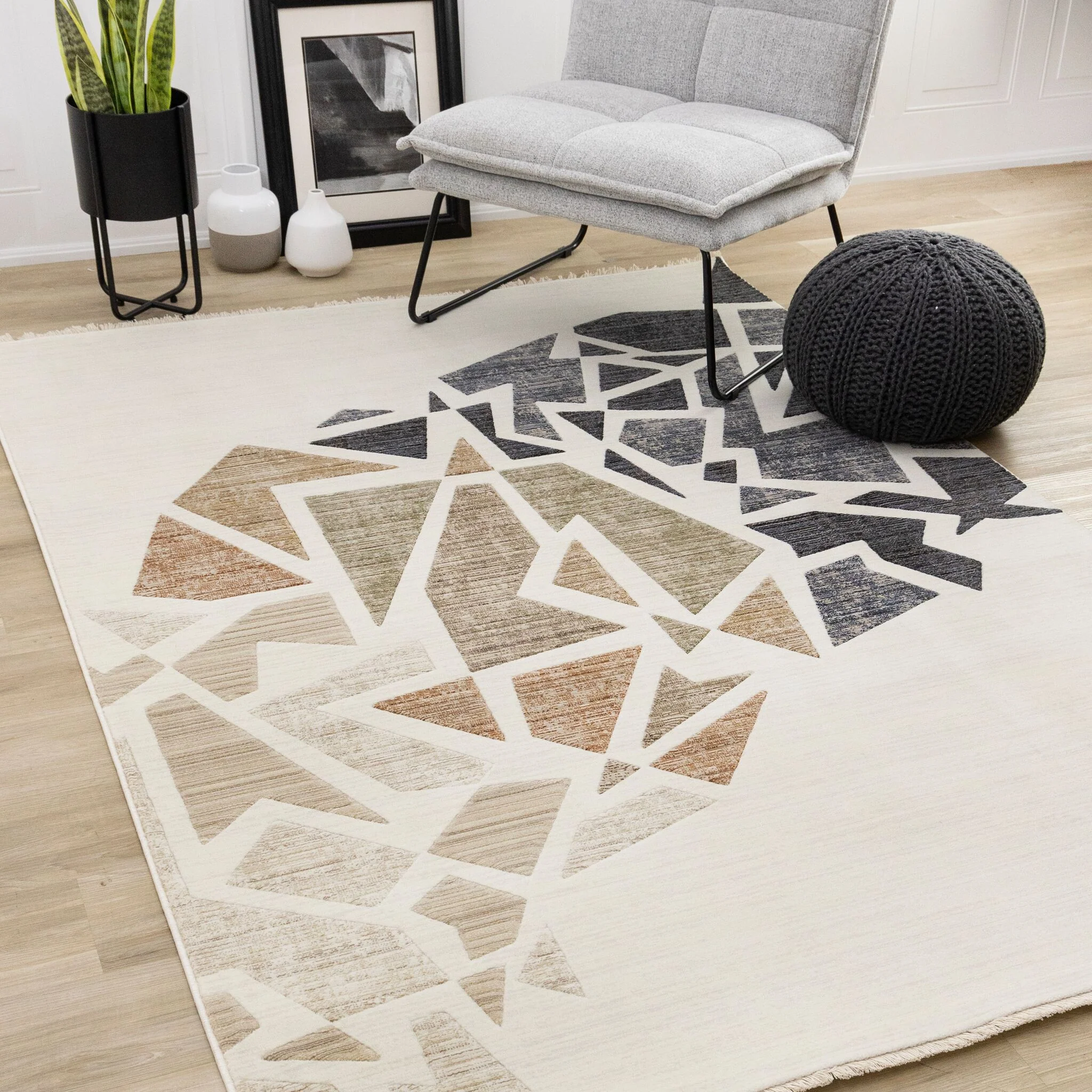 In Harmony 7'10" x 10'2" Shattered Glass Design Area Rug - Cream, Blue, Red - Image 2