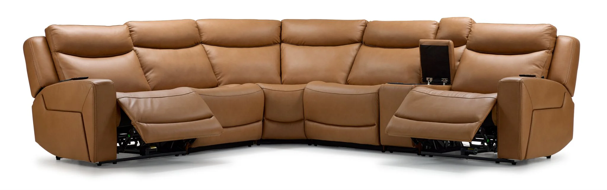 Jackson Leather 6-Piece Power Reclining Sectional with Heat and Massage - Butternut - Image 4