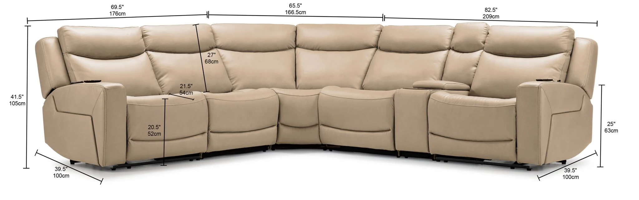Jackson Leather 6-Piece Power Reclining Sectional with Heat and Massage - Pristine - Image 2
