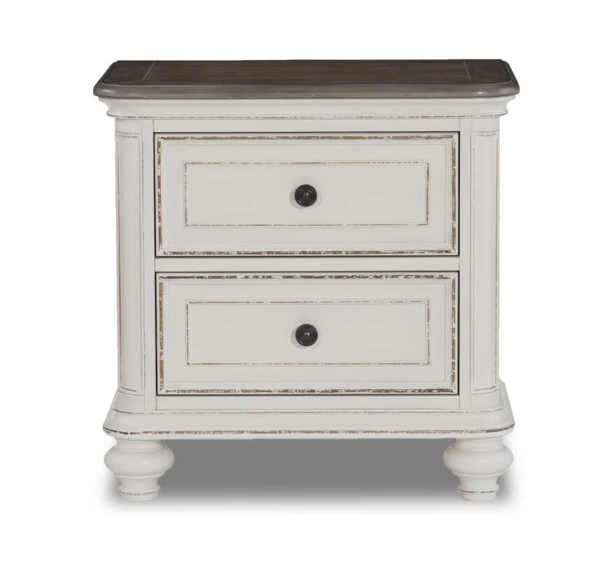 Kamari Night Table - Antique White, Brown - Image 2