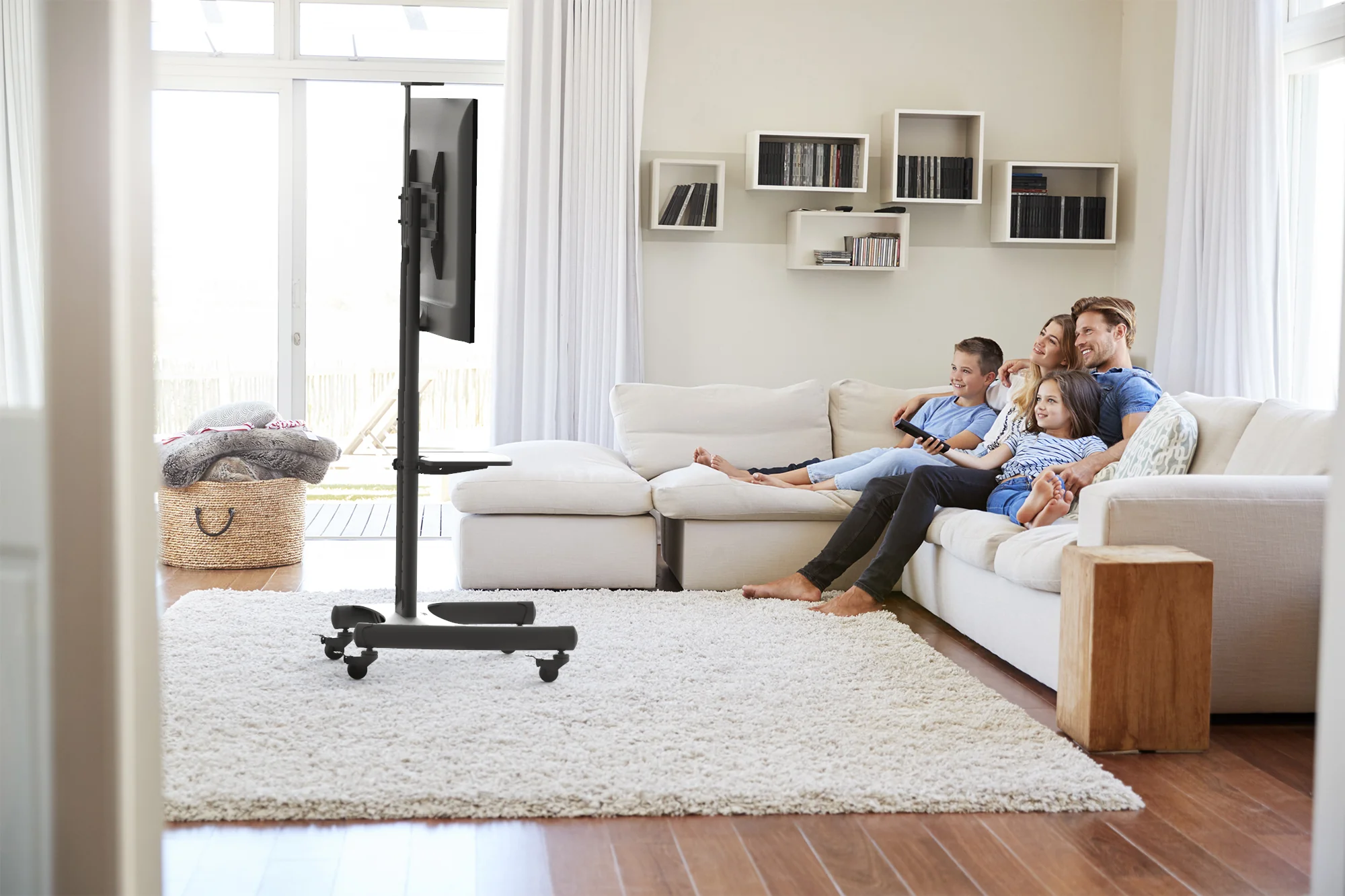 Kanto Black Height Adjustable Mobile TV Cart with Adjustable Shelf for 37" to 65" TVs - MTM65PL - Image 7