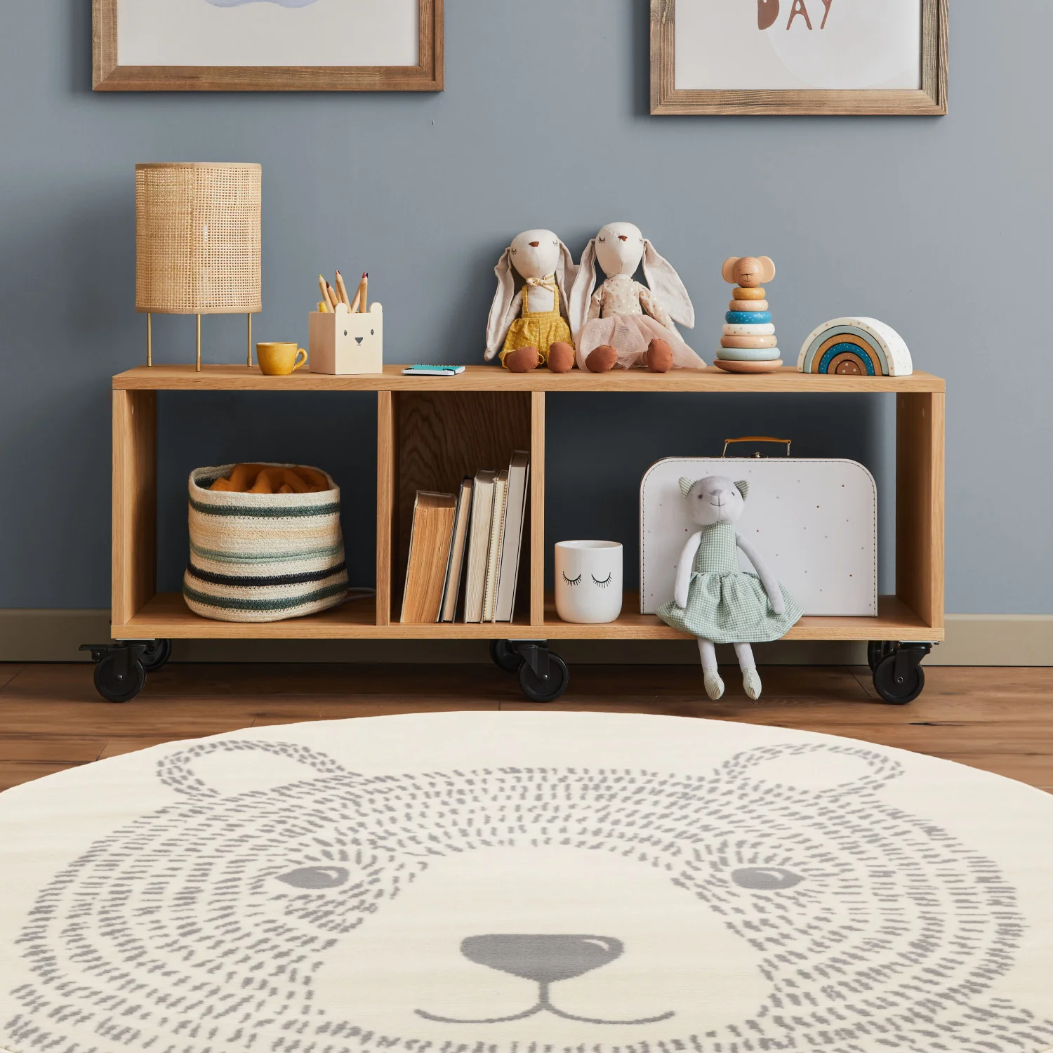 Kids Teddy Bear Area Rug - 5ft Round - Cream/Grey - Image 3